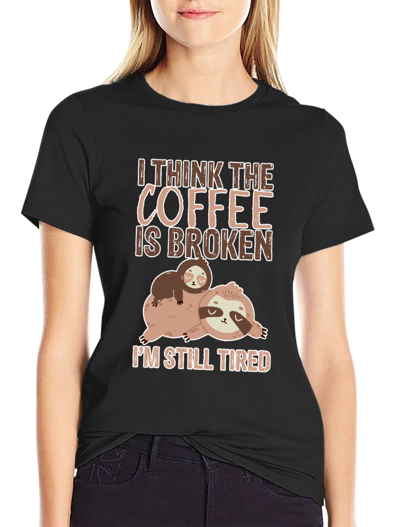 Black Funny Sloth Coffee T-Shirt view 2