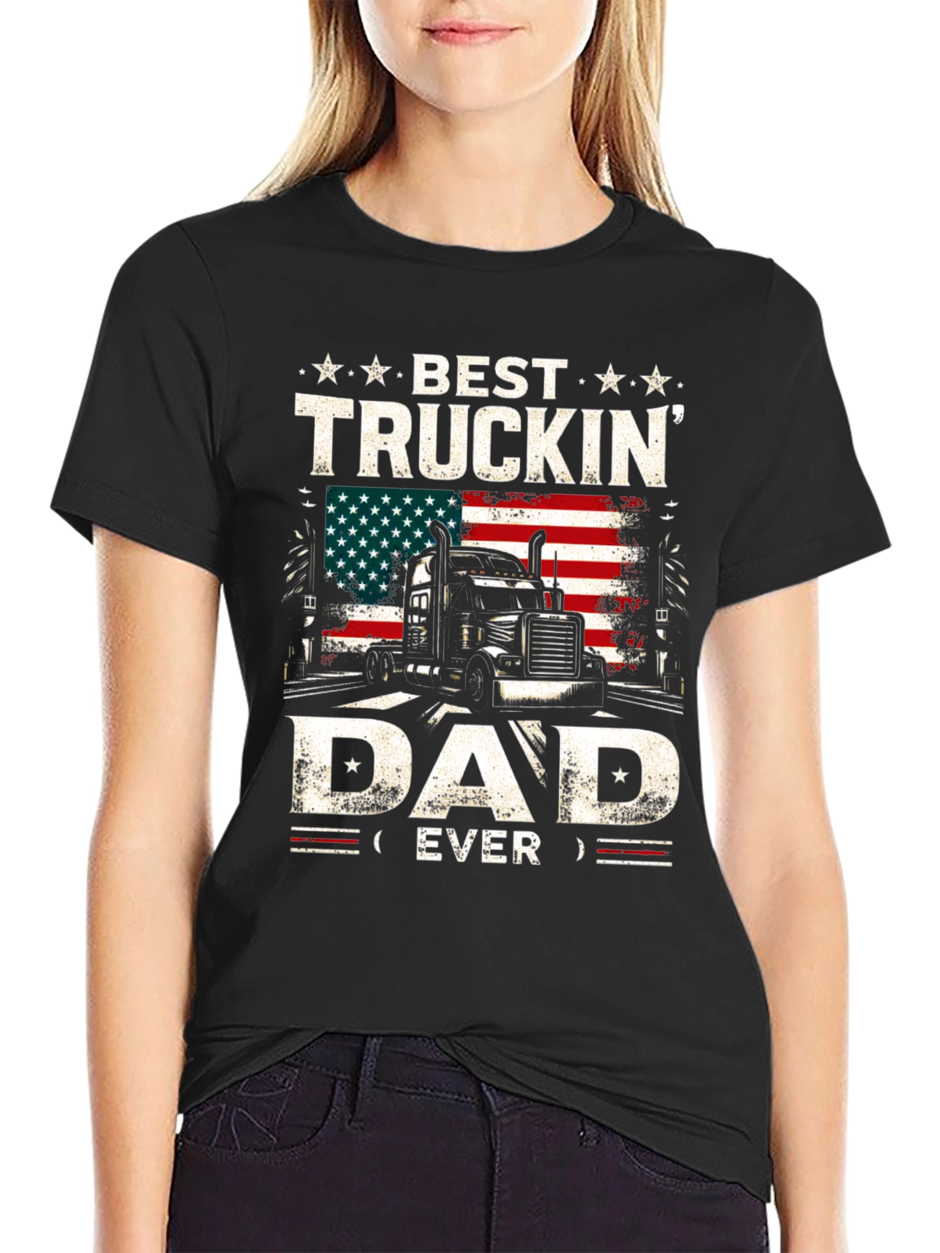 Black Best Truckin' Dad Ever T-Shirt view 2