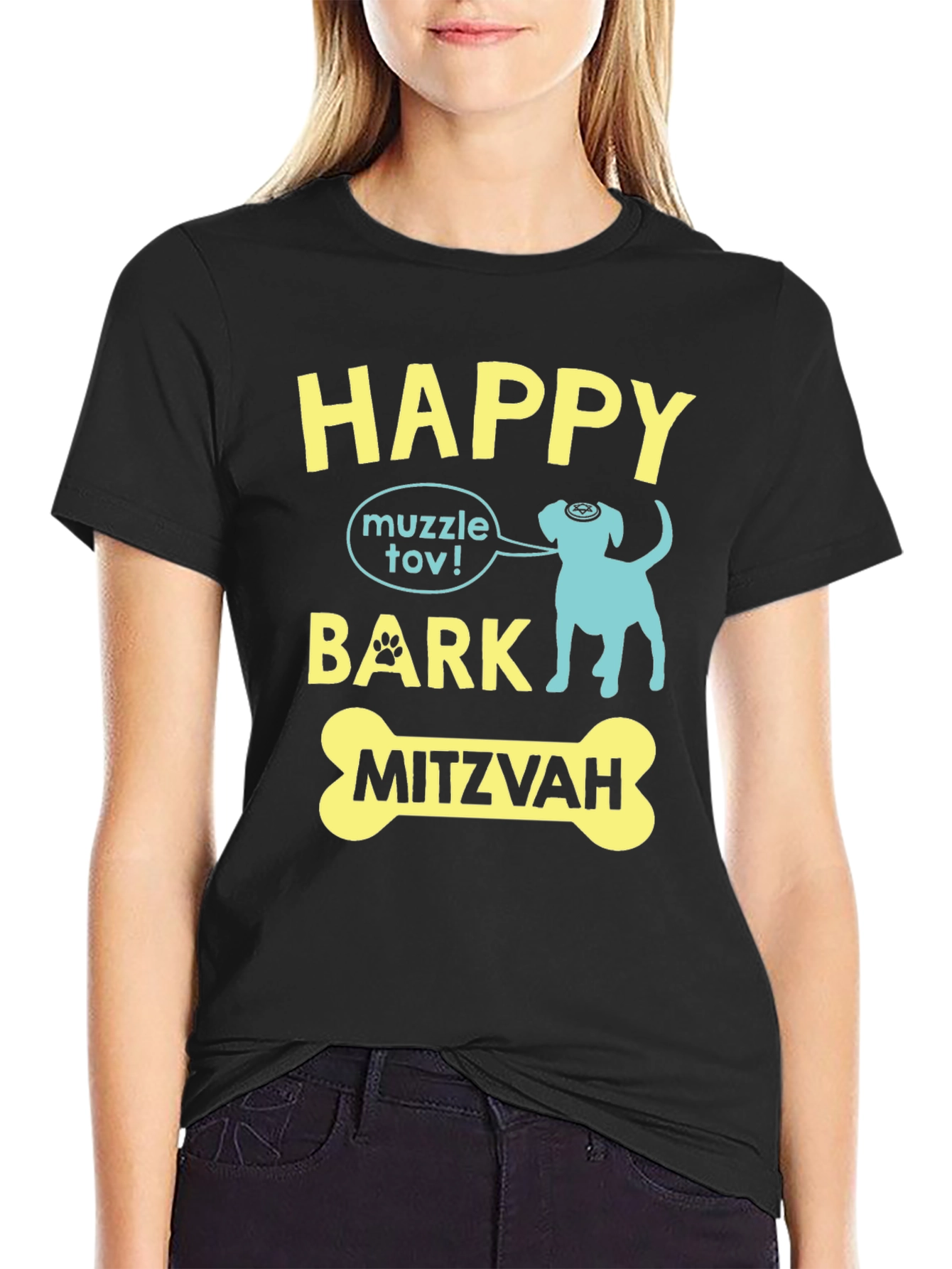 Black Happy Bark Mitzvah T-Shirt view 2