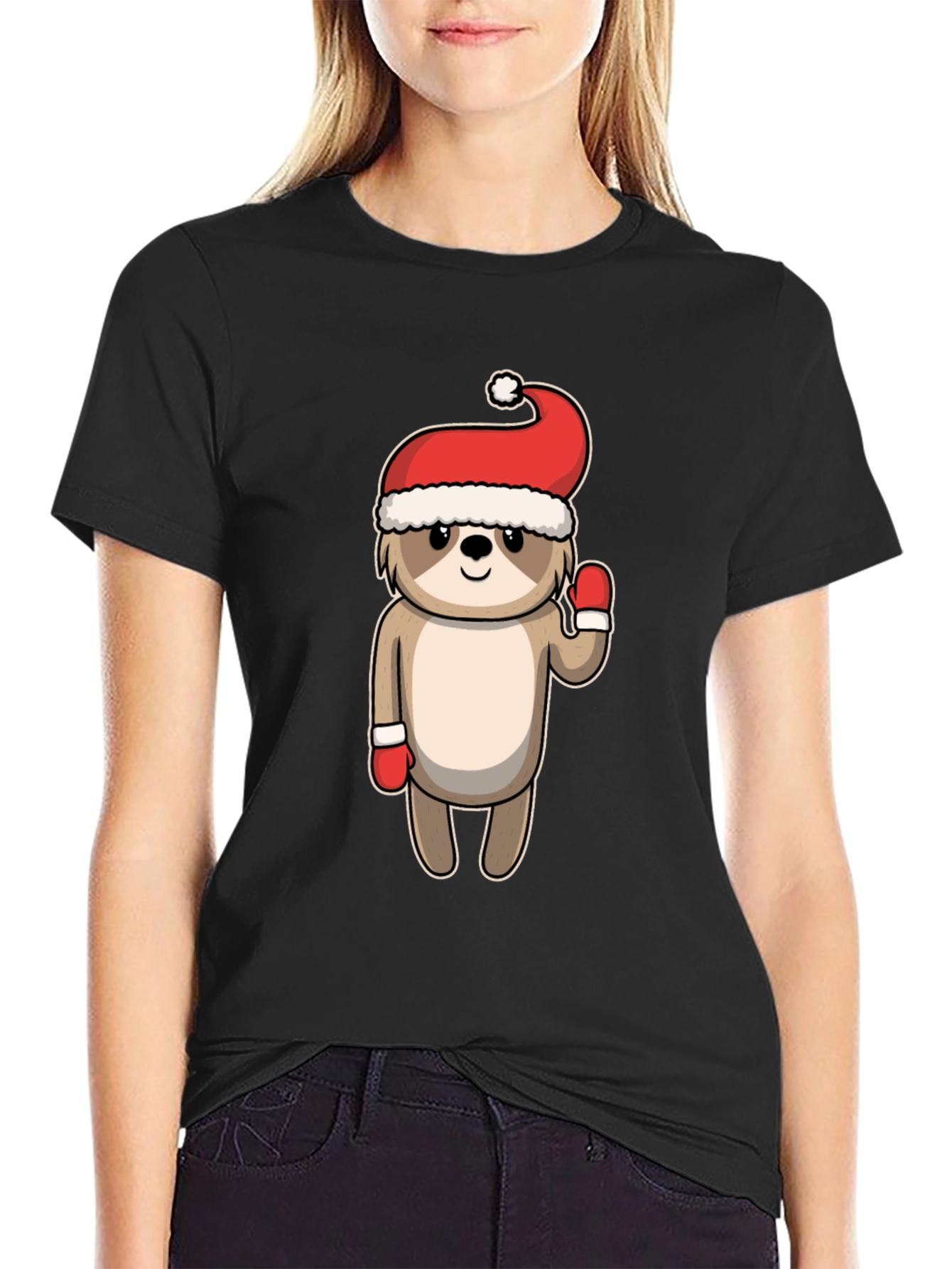 Black Festive Sloth Tee - Holiday Cheer view 2