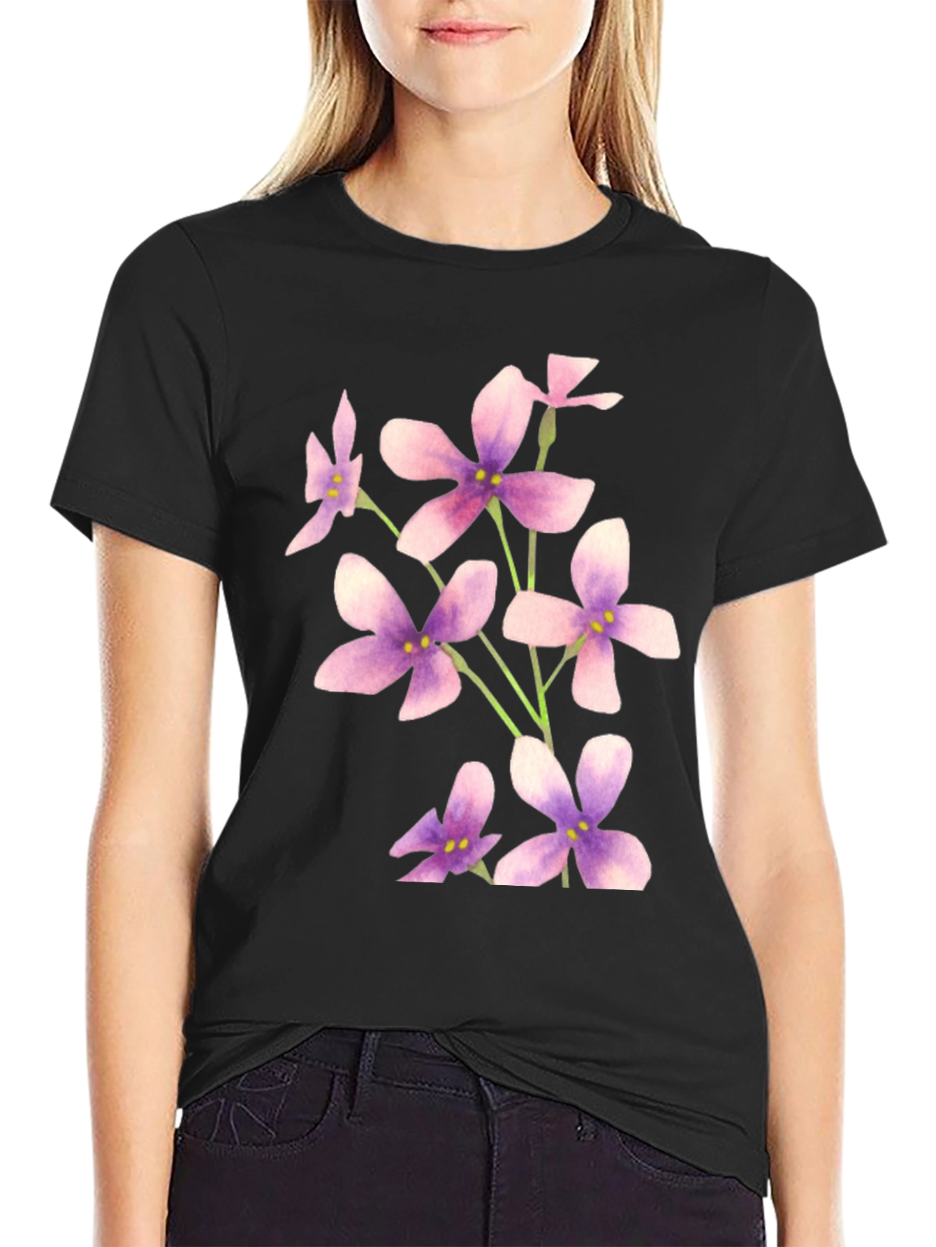 Floral Print Black T-Shirt - 2