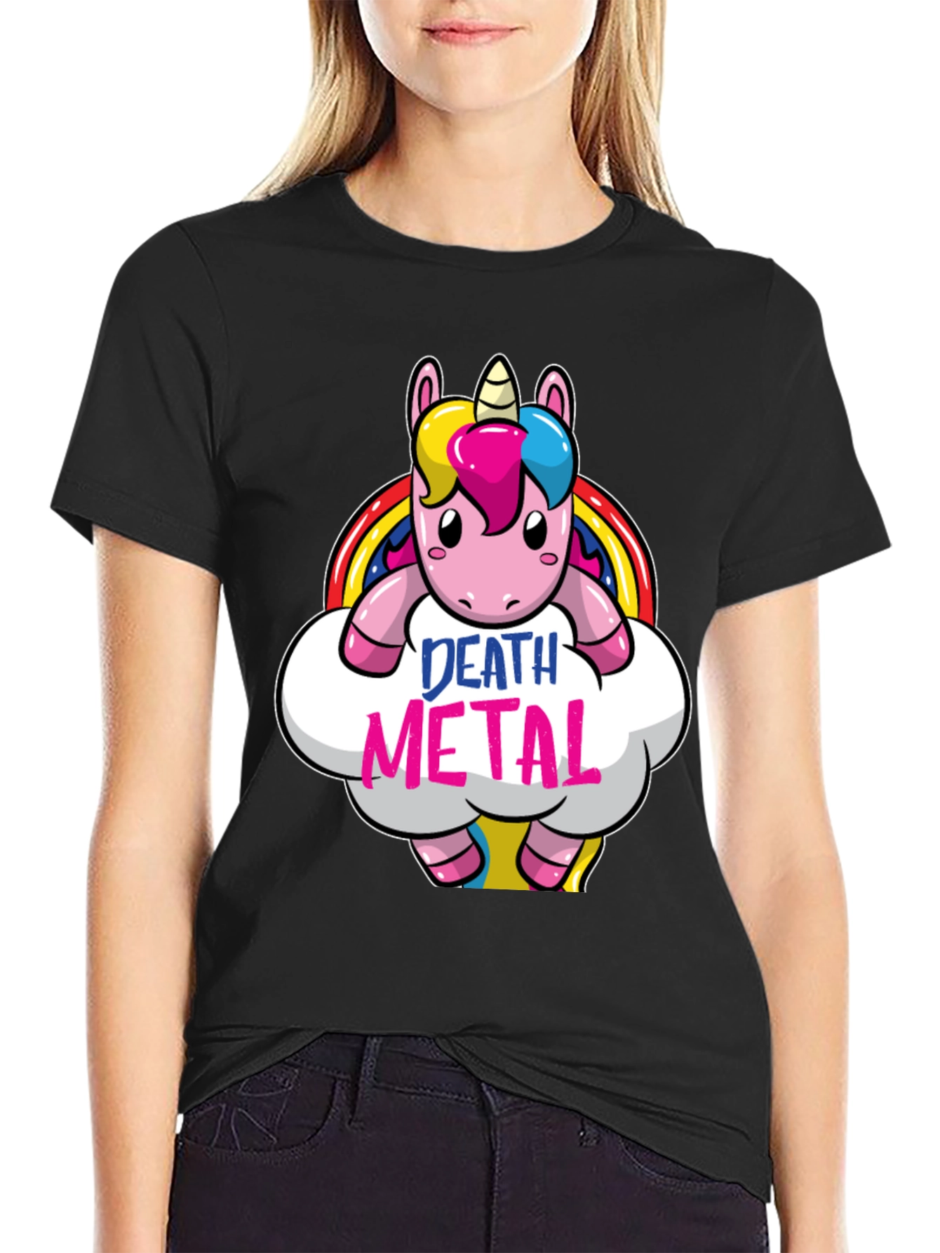 Black Death Metal Unicorn Graphic T-Shirt - Black view 2