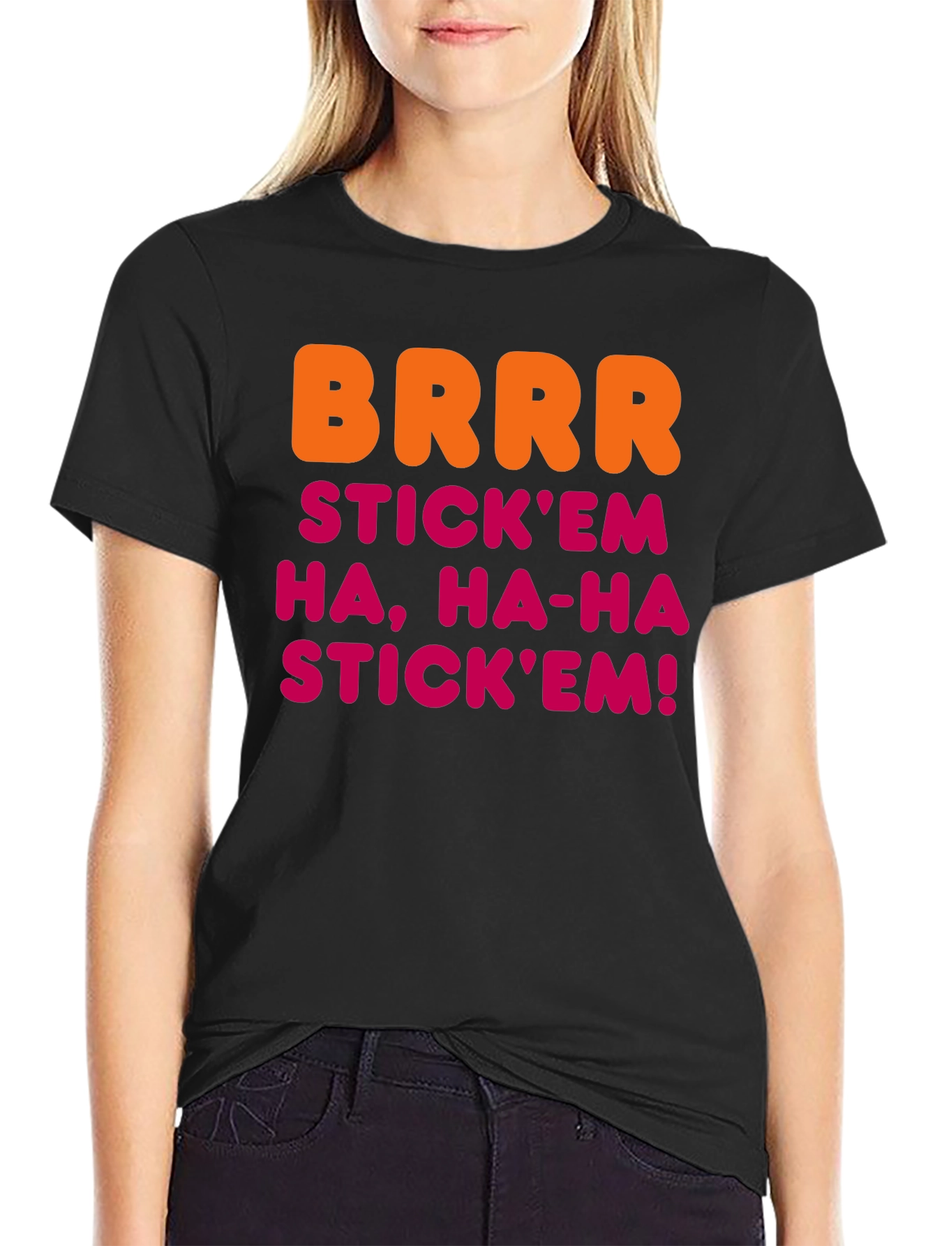 Black BRRR STICK'EM Men's Black T-Shirt view 2
