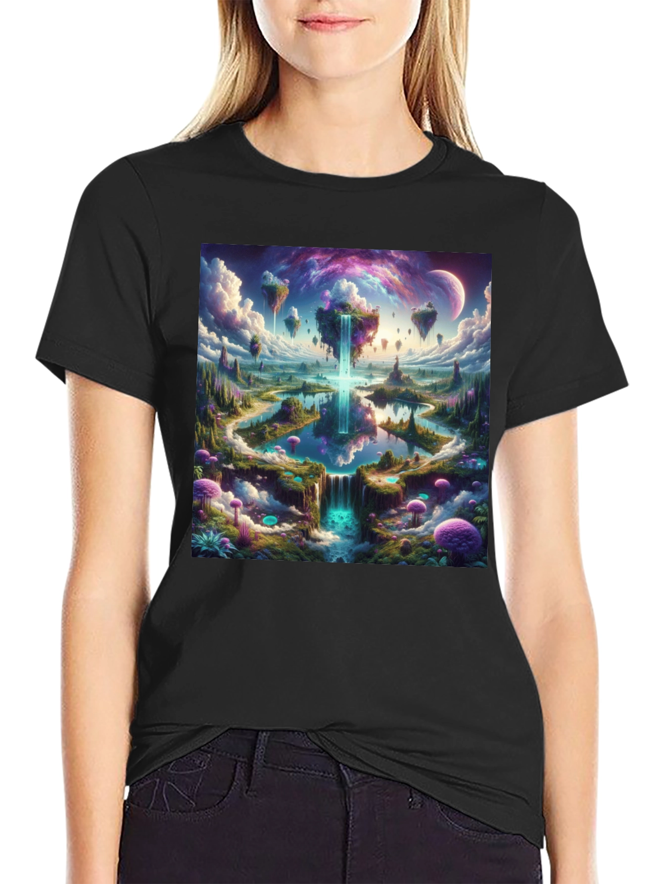 Black Fantasy Landscape Graphic Tee - Black Cotton Blend view 2