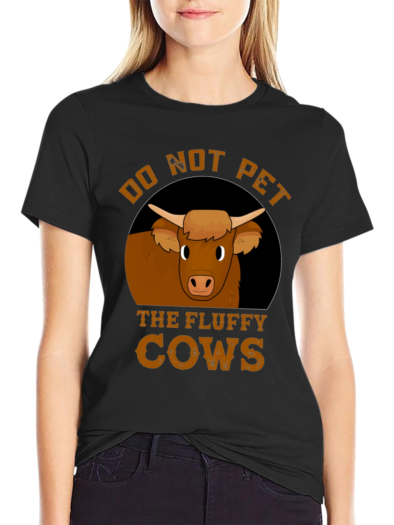 Black Do Not Pet the Fluffy Cows T-Shirt view 2