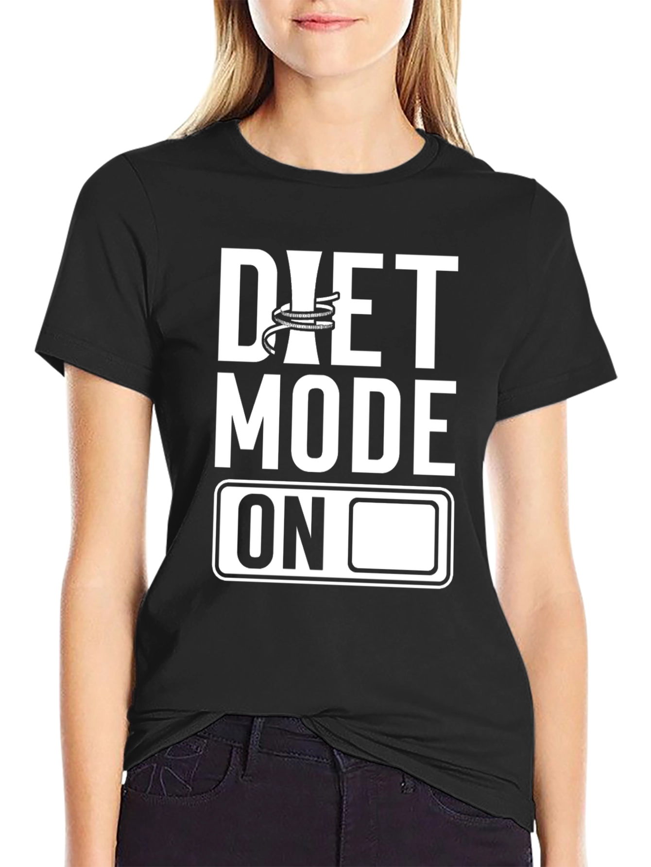 Black Diet Mode On Graphic Tee - Black Cotton T-Shirt view 2