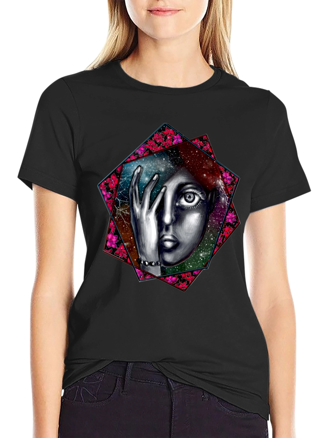 Black Cosmic Woman Graphic T-Shirt - Black view 2