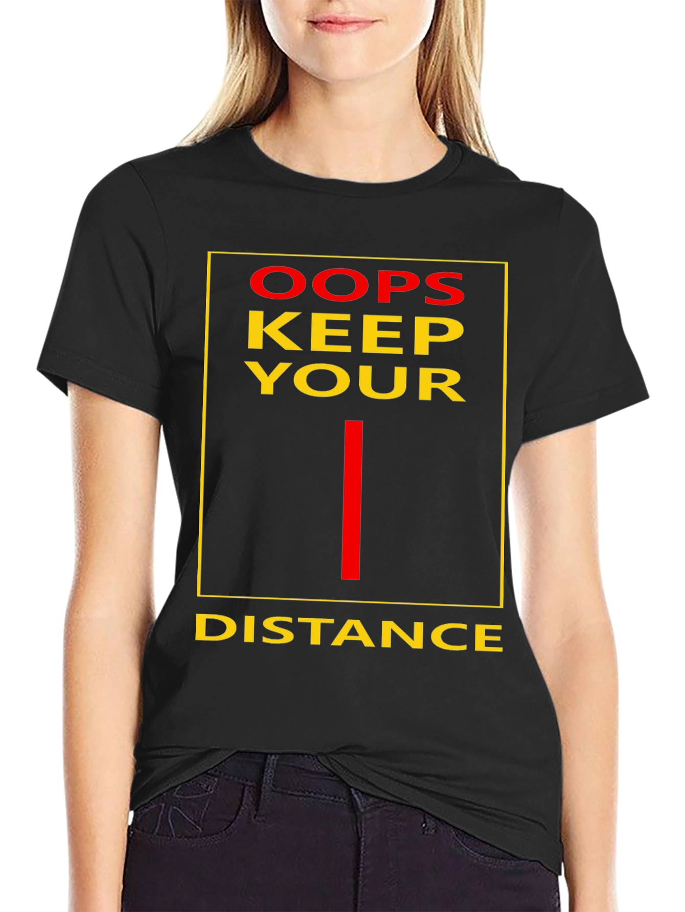 Black Oops Keep Your Distance Graphic Tee view 2