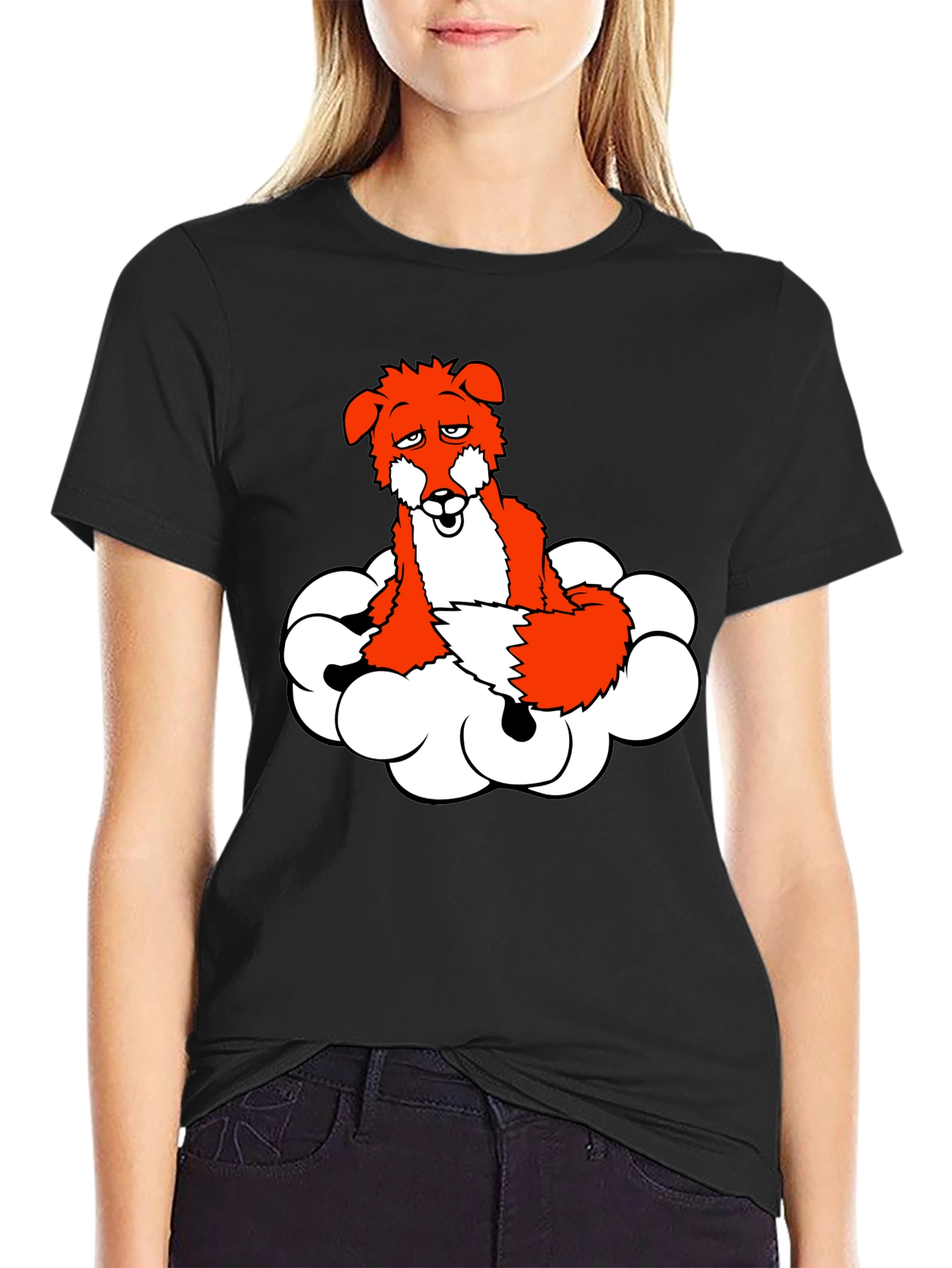 Black Fox on Cloud T-Shirt - Unique Graphic Tee view 2