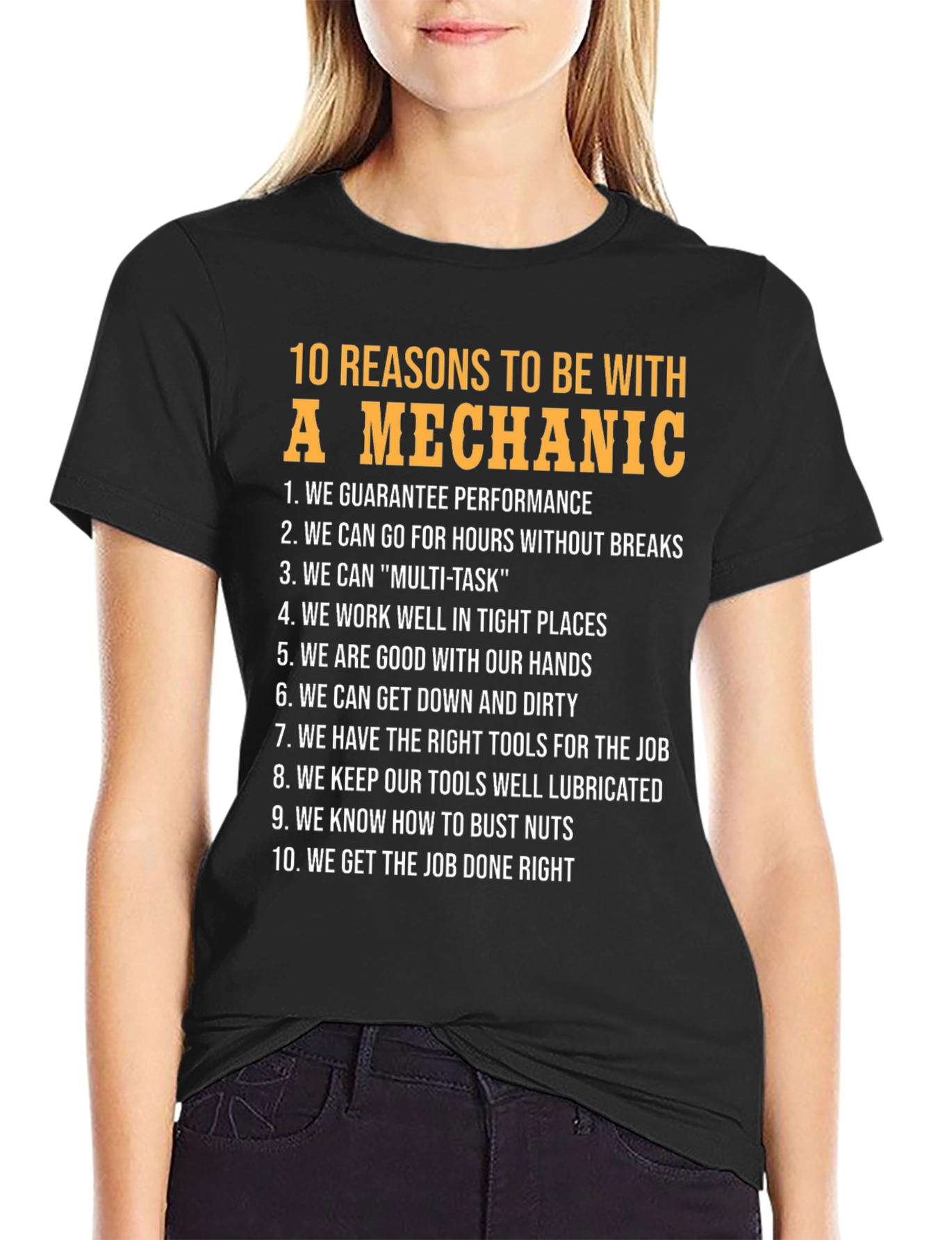 Black 10 Reasons To Be With A Mechanic T-Shirt view 2