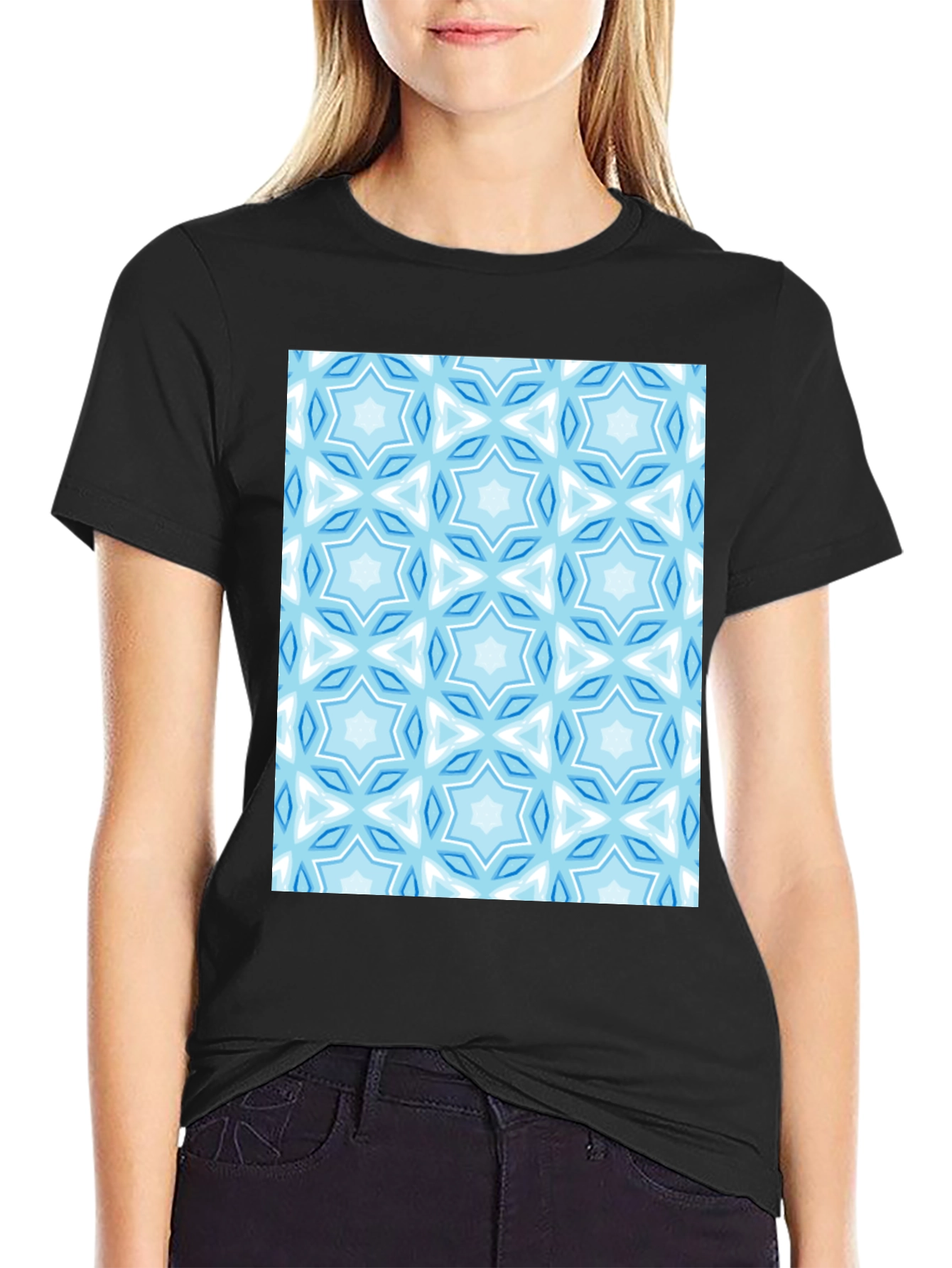 Black Blue Star Pattern T-Shirt view 2