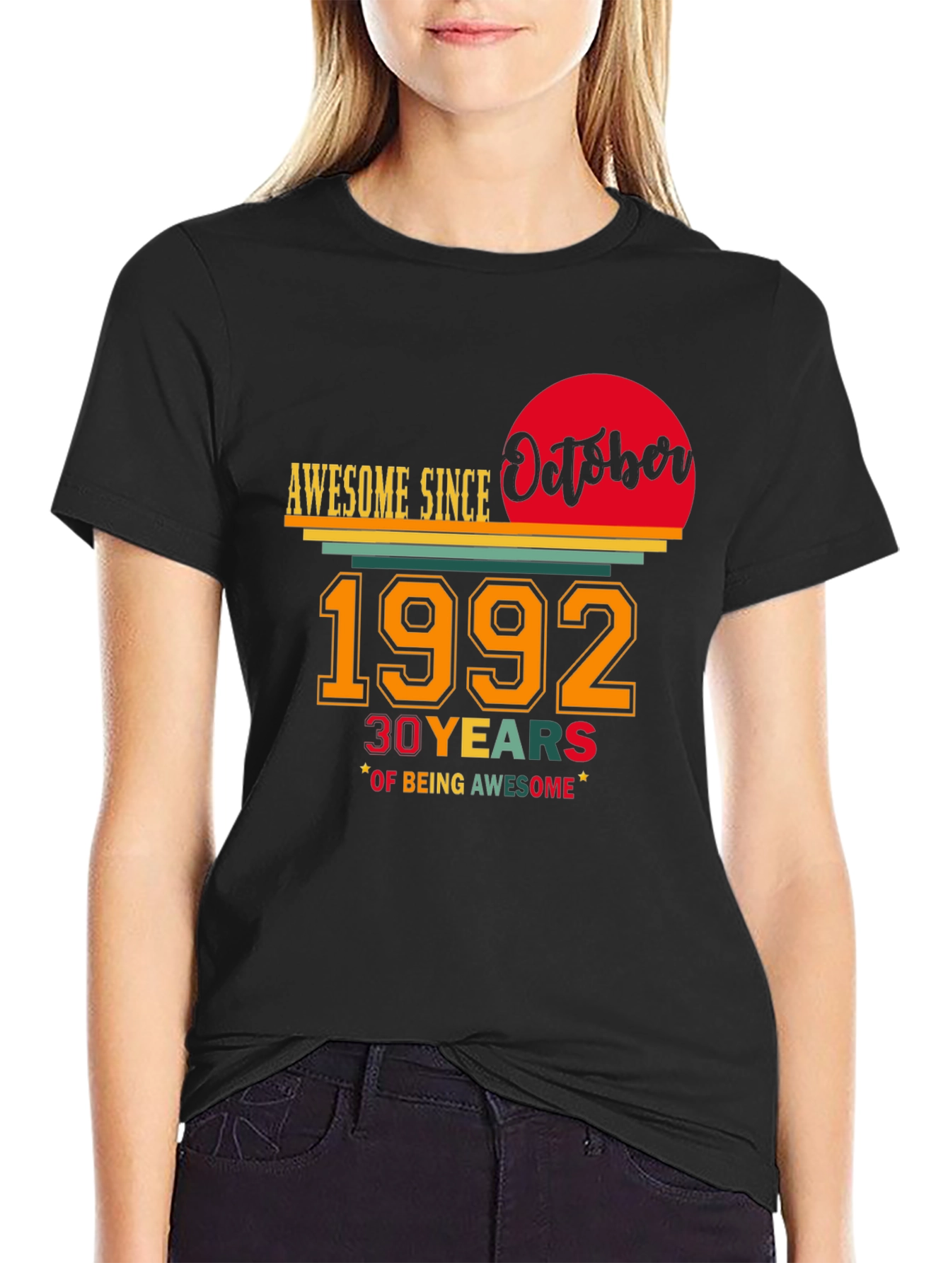 Black Awesome Since October 1992 - 30th Birthday T-Shirt view 2