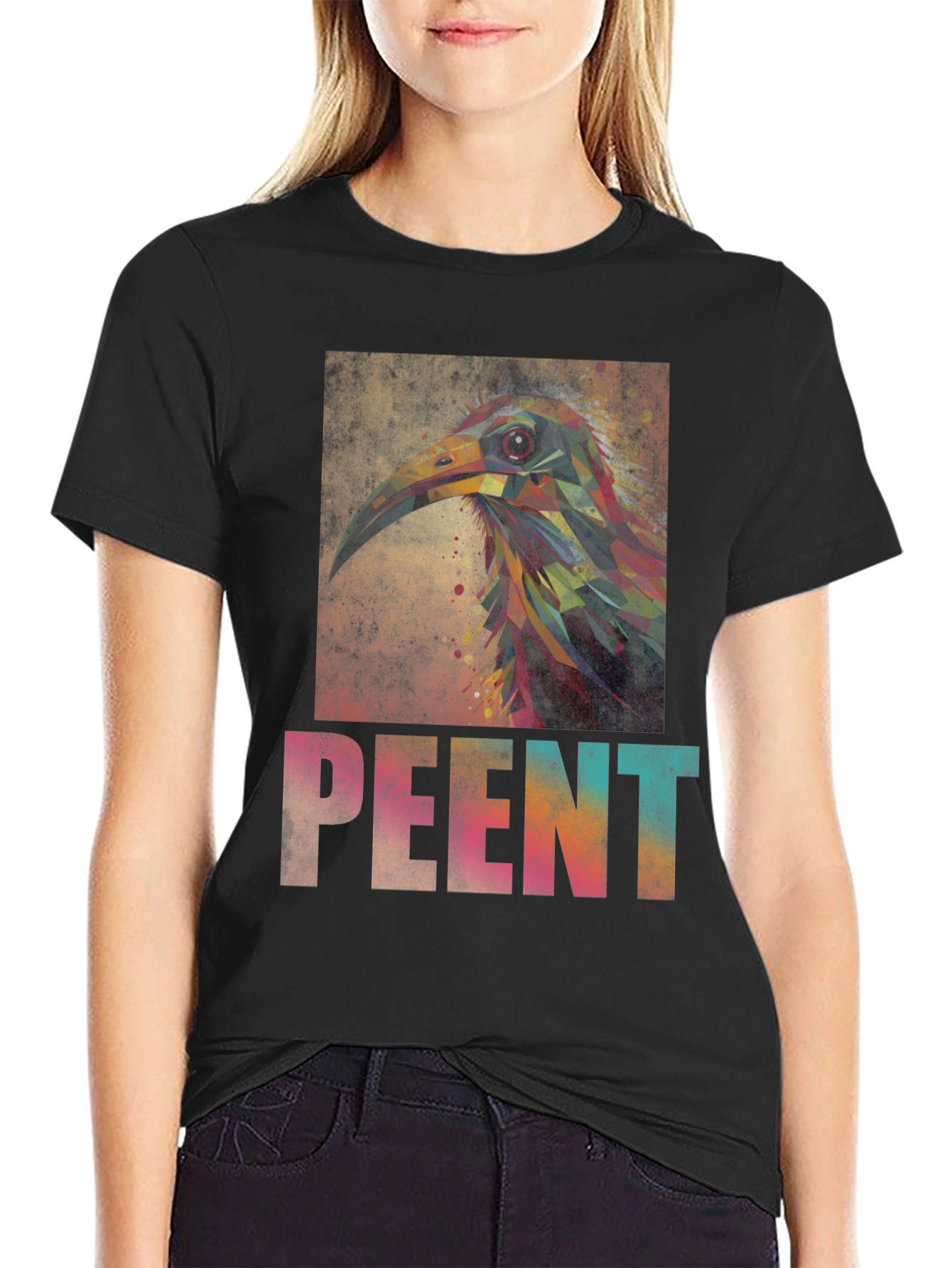 Black Abstract Bird Art Tee - Unique Graphic T-Shirt view 2