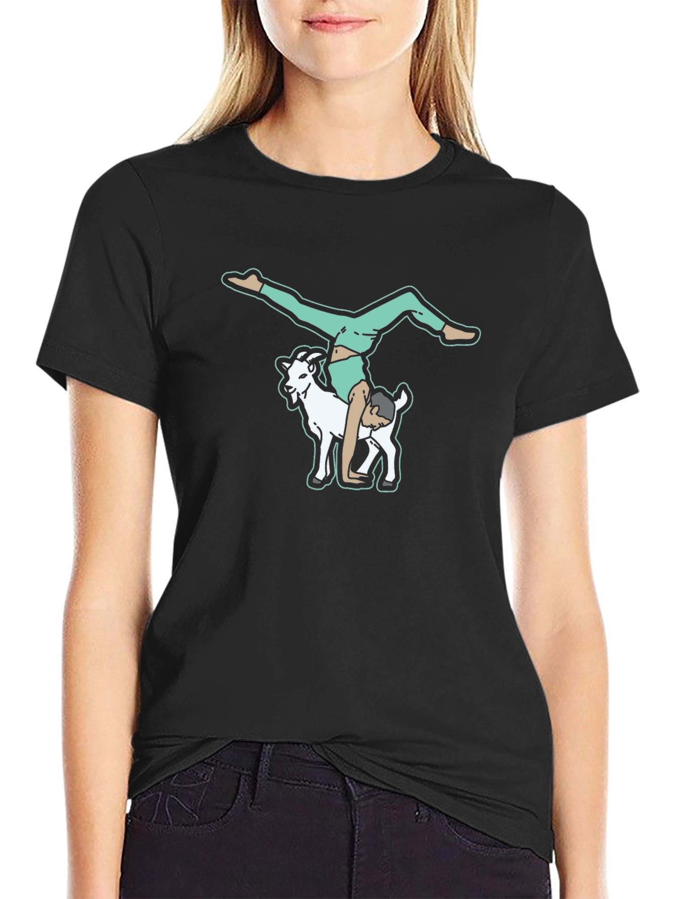 Black Goat Yoga T-Shirt - Quirky Graphic Tee view 2