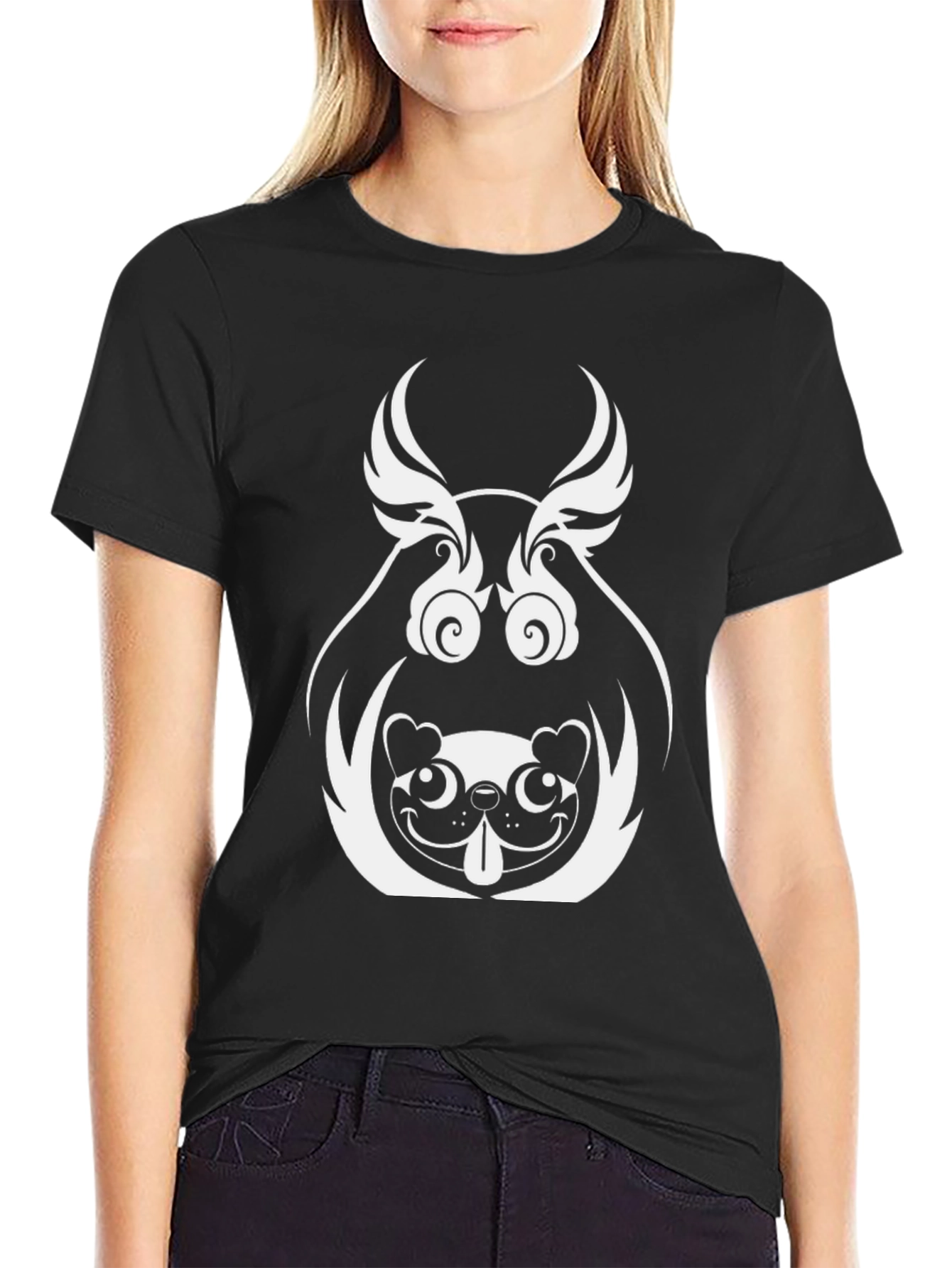 Black Unique Graphic Tee - Pug Dog Design Black view 2