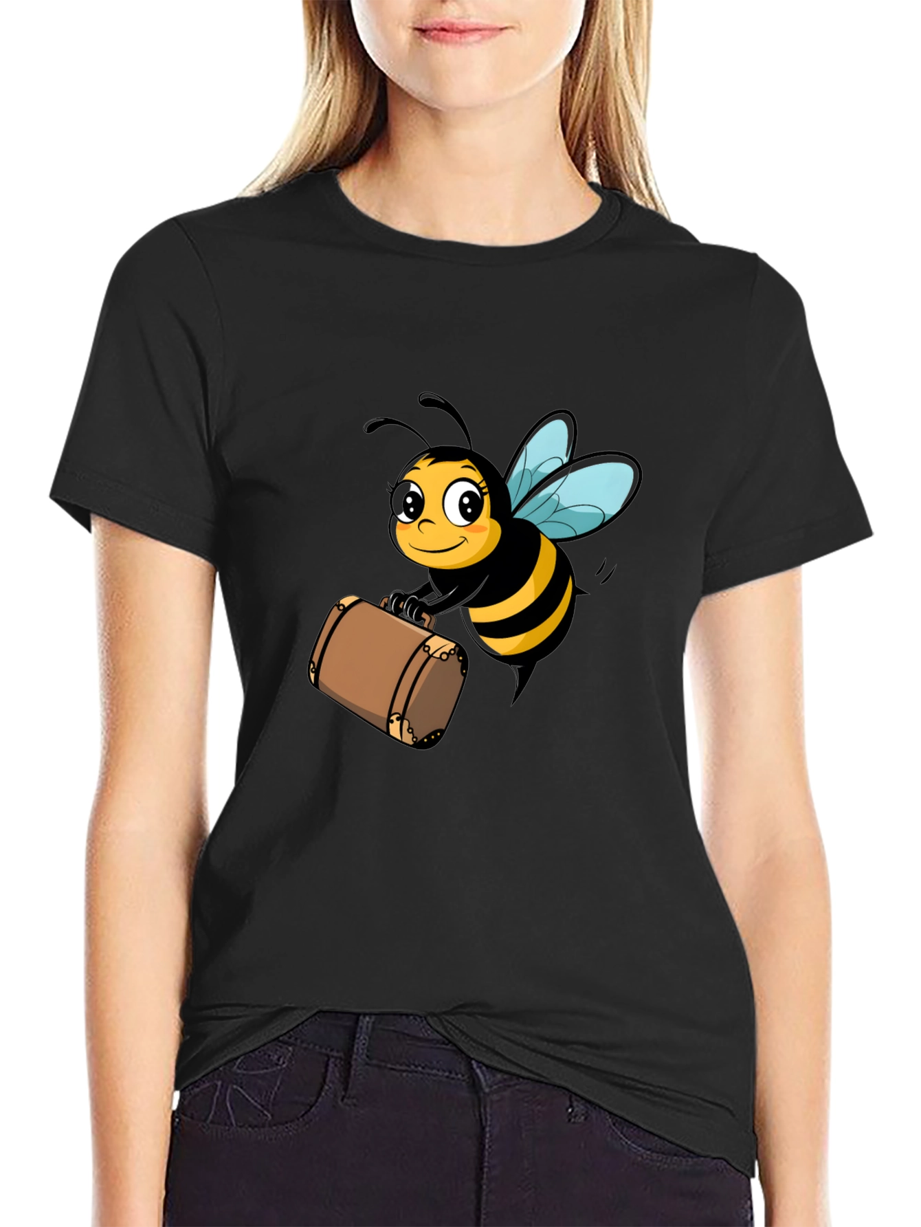 Black Bee Travel T-Shirt - Black Cotton Tee view 2
