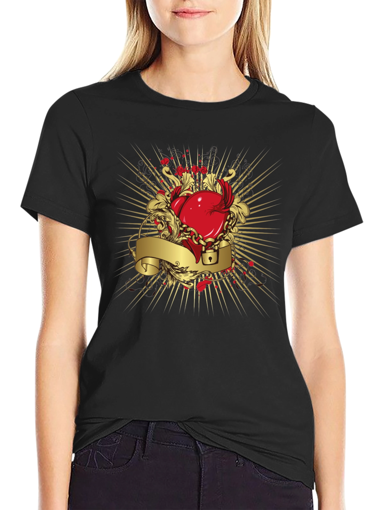 Black Heart Lock Graphic Tee - Unique Edgy Design view 2