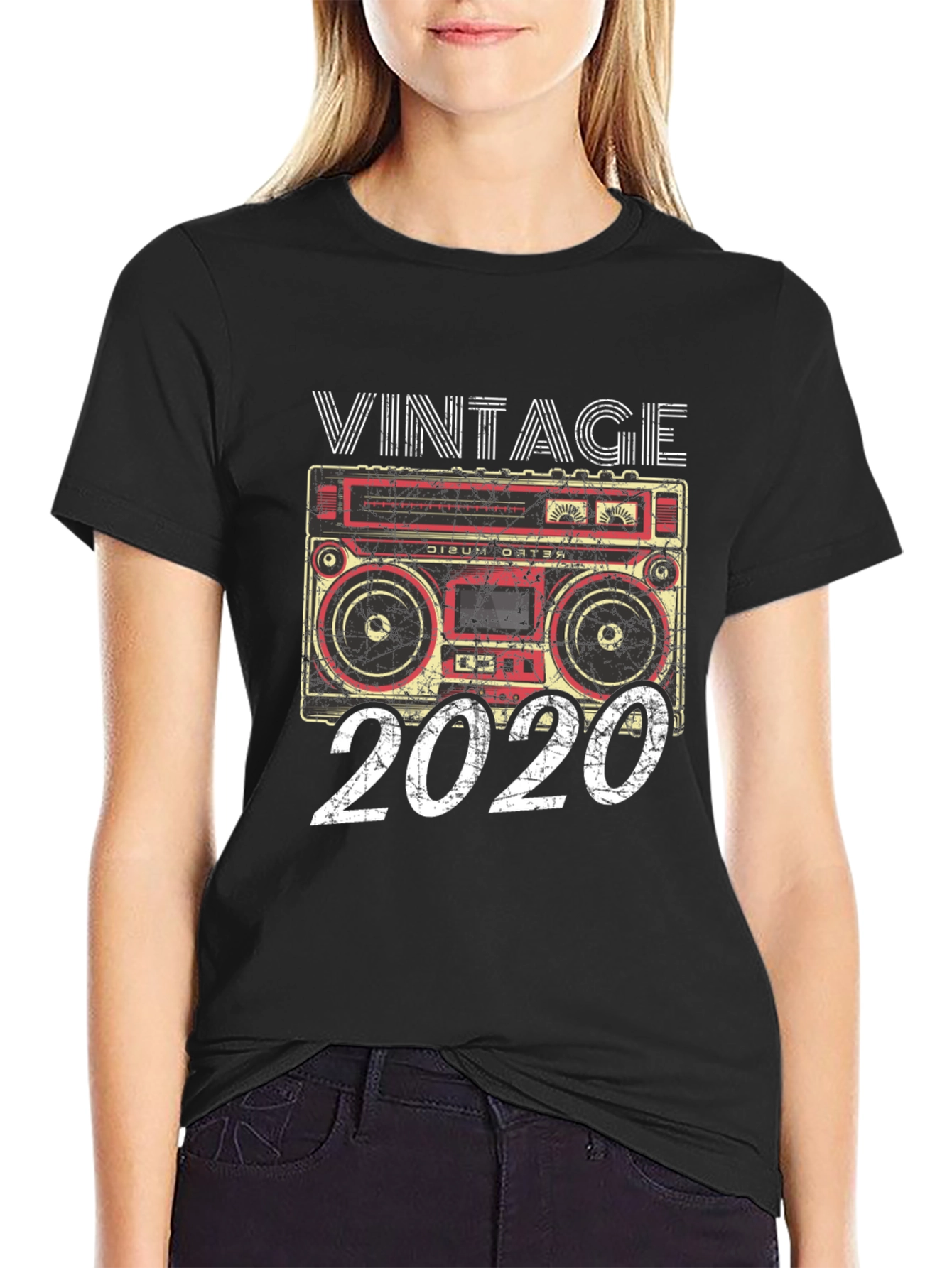 Black Vintage 2020 Boombox T-Shirt view 2
