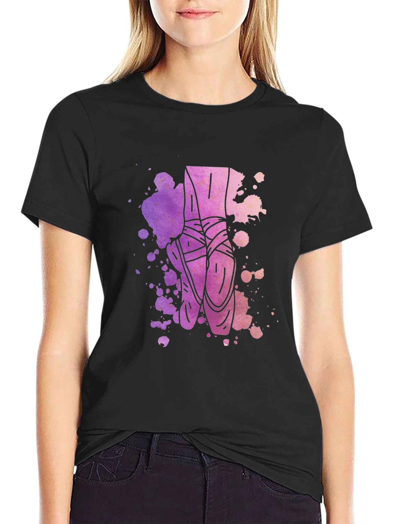 Black Ballet Pointe Shoes Graphic Tee - Artistic Design view 2