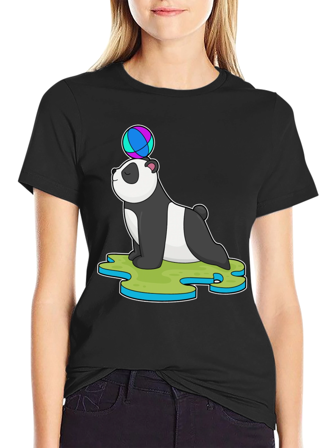 Black Panda Balancing Ball T-Shirt view 2