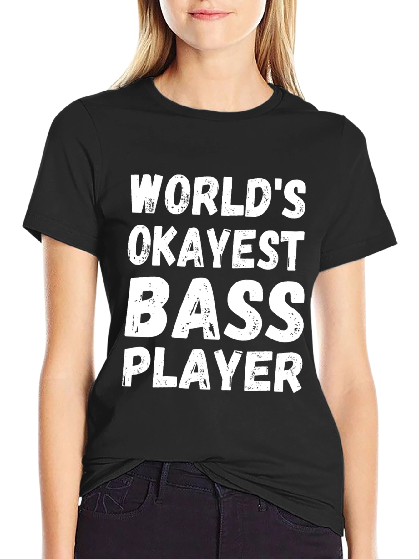 Black World's Okayest Bass Player Black T-Shirt view 2