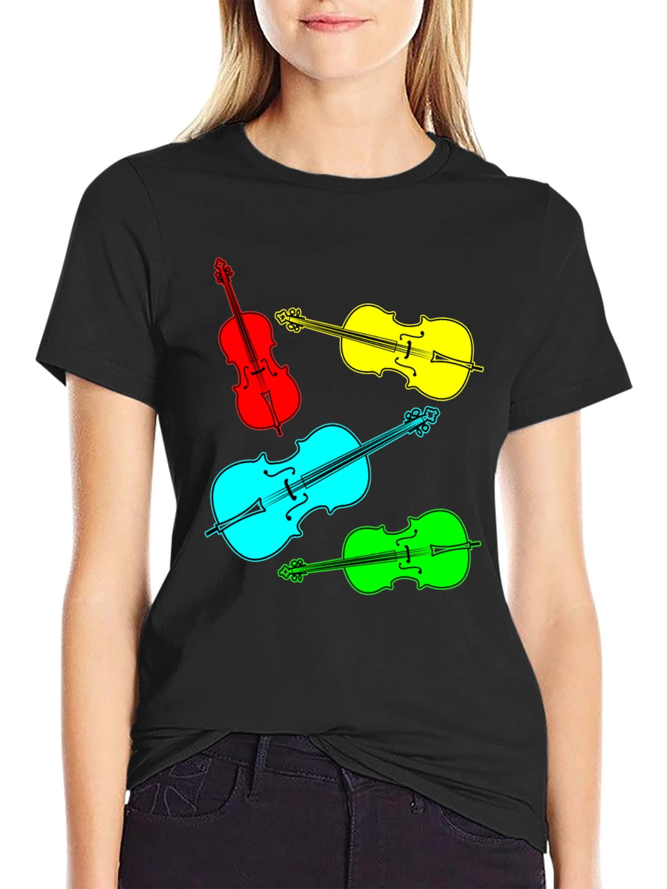 Black Vibrant Violin Graphic Tee - Musical Statement view 2