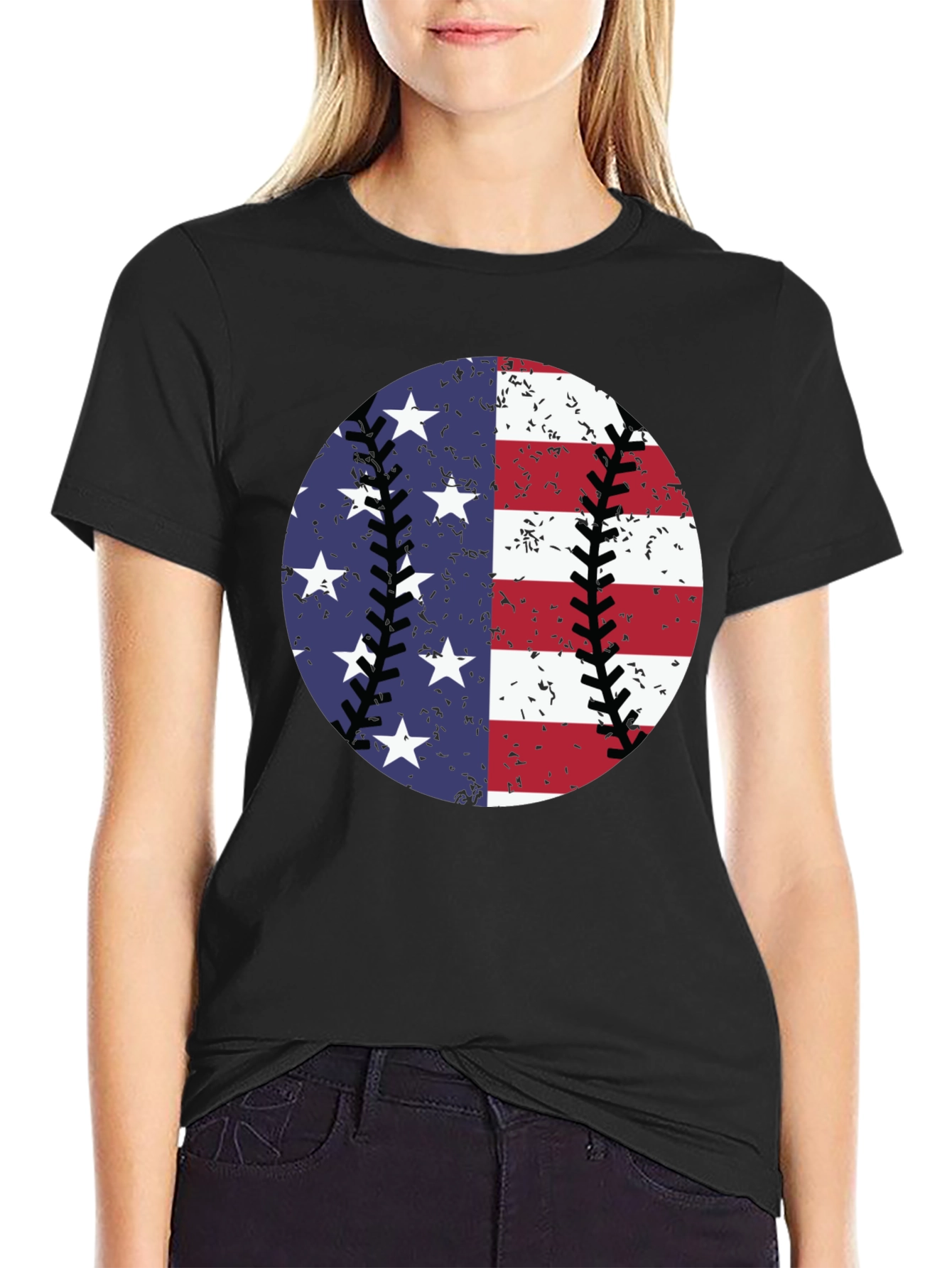 Black Patriotic Baseball T-Shirt: Stars & Stripes Tee view 2