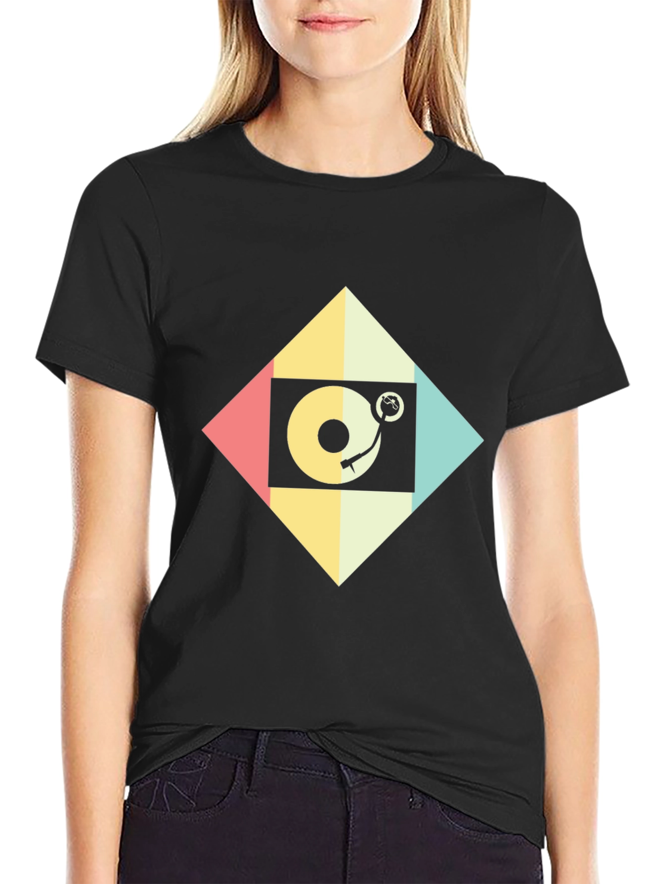 Black Retro Turntable Graphic Tee view 2
