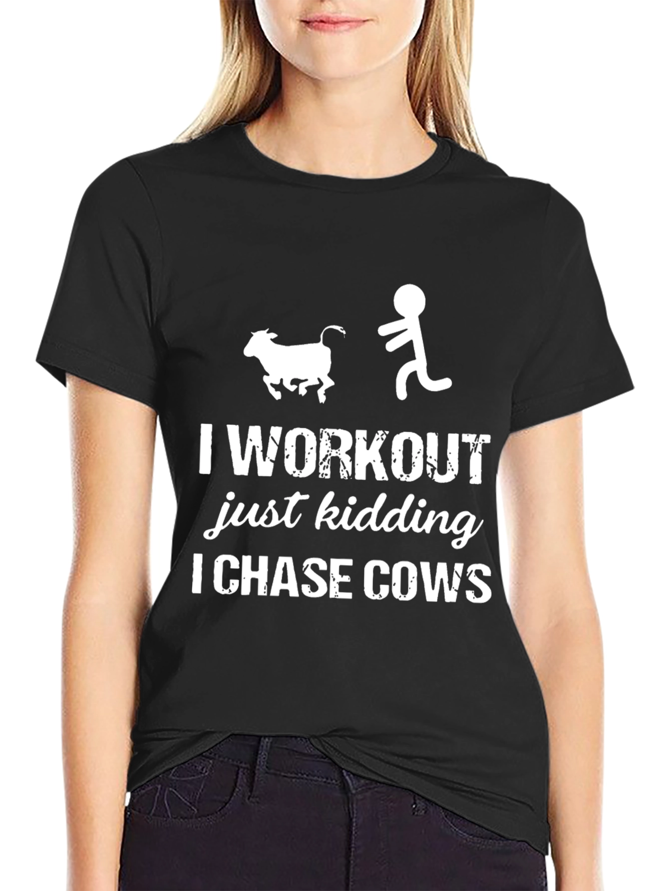 Black I Chase Cows T-Shirt - Funny Workout Tee view 2