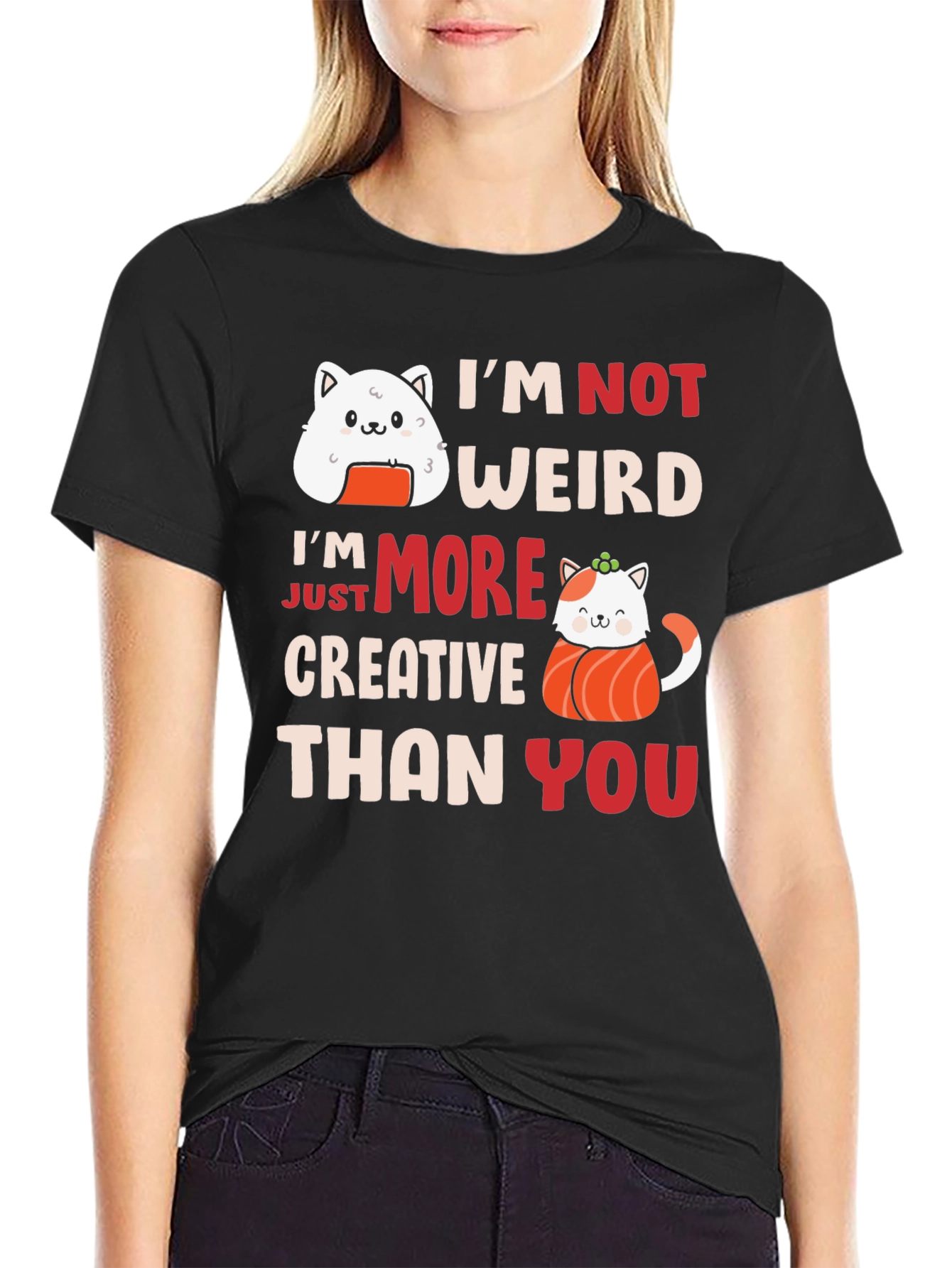 Black Sushi Cat Funny Creative Graphic T-Shirt view 2
