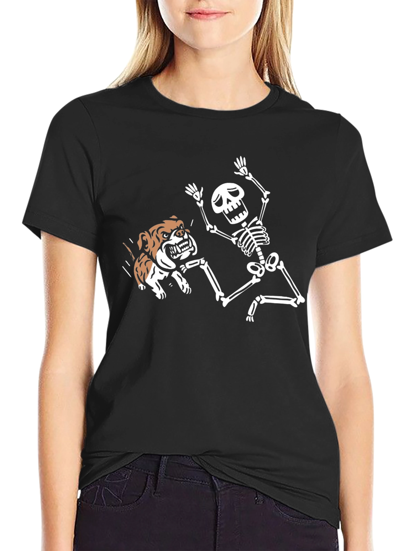 Black Skeleton & Bulldog Graphic Tee - Black T-Shirt view 2