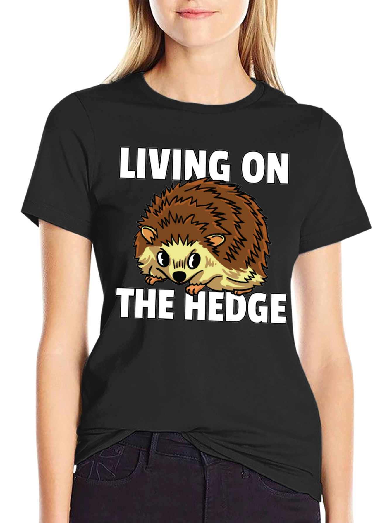 Black Living on the Hedge Hedgehog Graphic Tee view 2