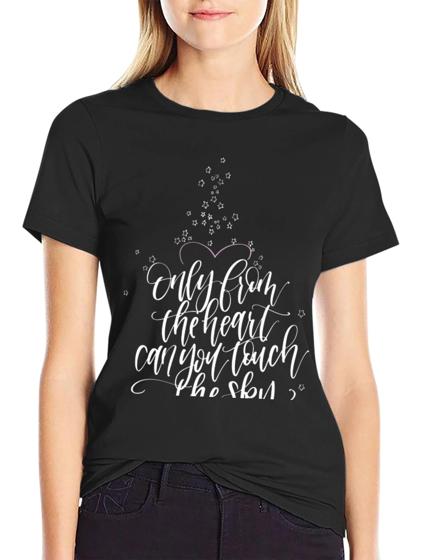 Black Heartfelt Words Graphic Tee - Black Cotton Blend view 2