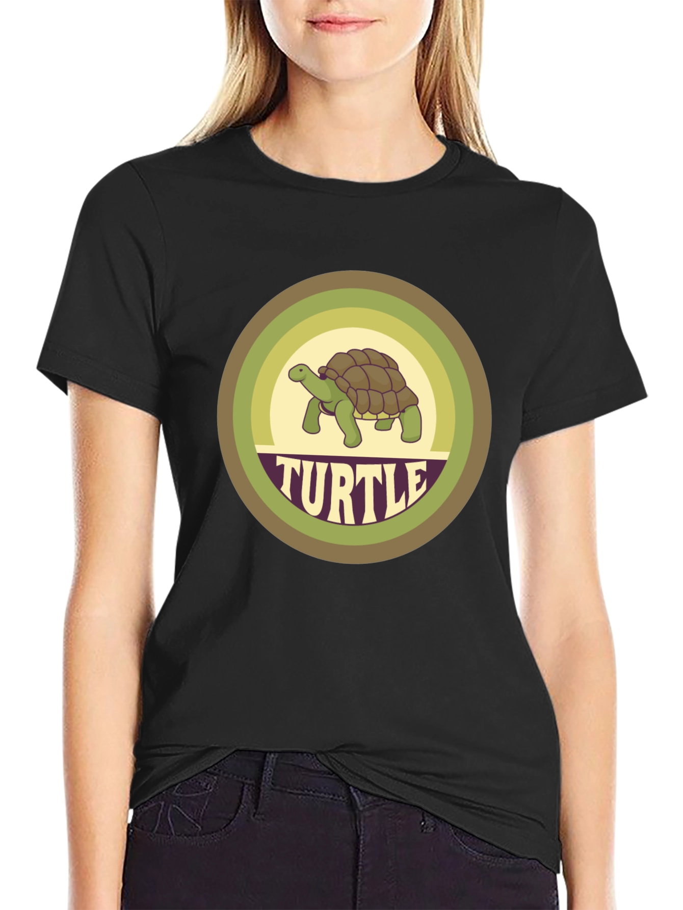 Black Retro Turtle Graphic T-Shirt view 2