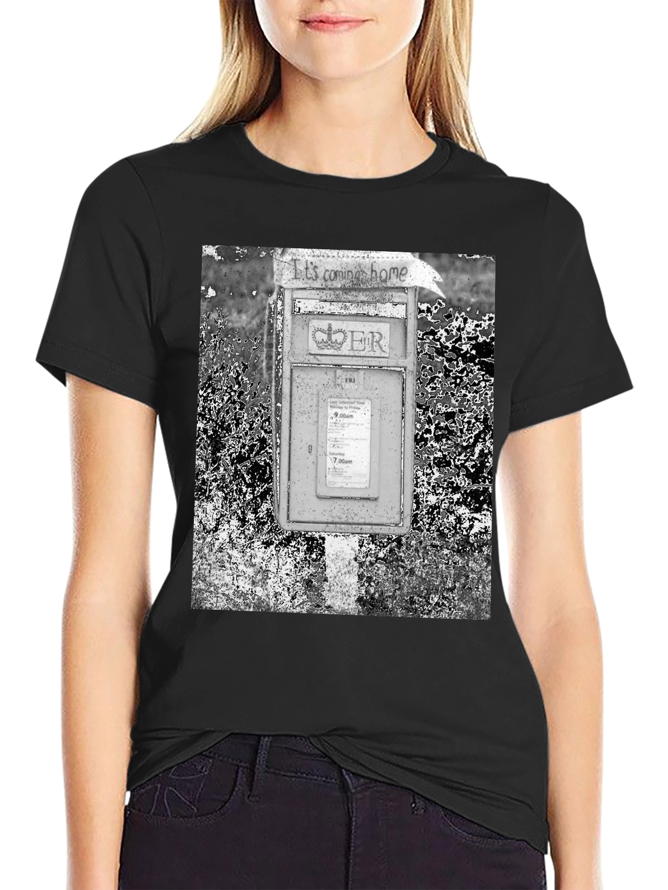 Black Retro British Mailbox T-Shirt view 2