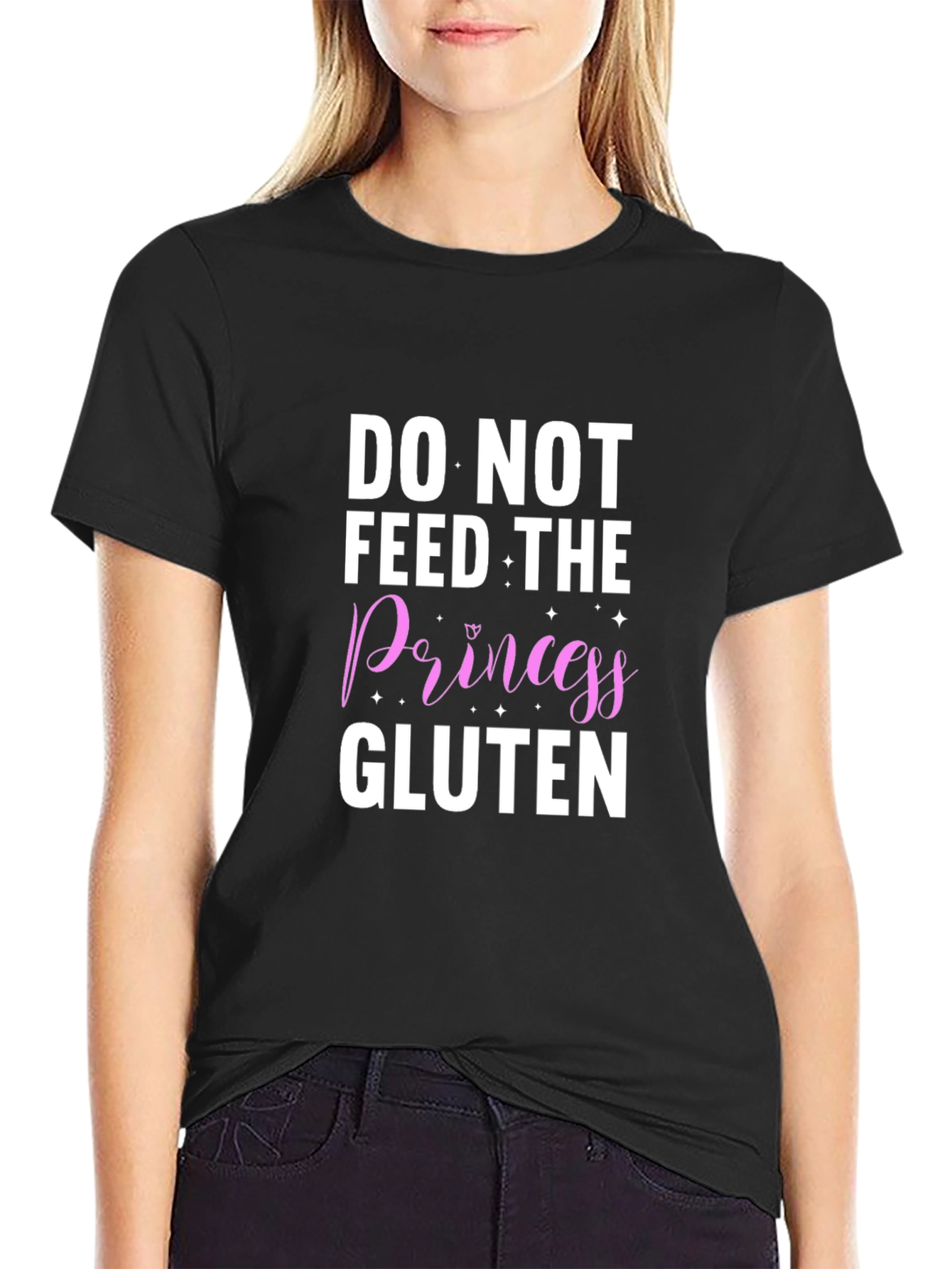 Black Do Not Feed The Princess Gluten T-Shirt view 2