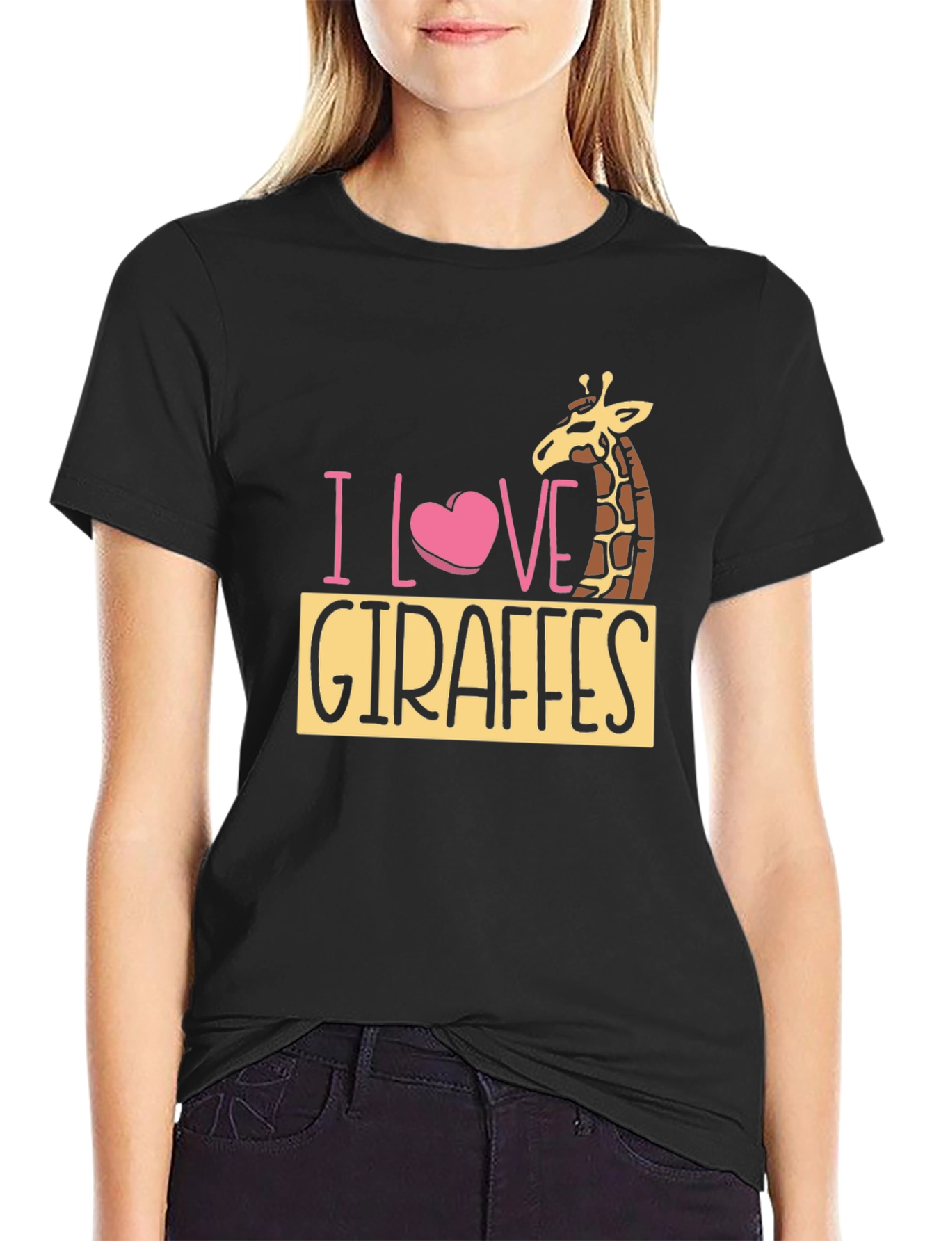 Black I Love Giraffes Black T-Shirt - Animal Lover Tee view 2