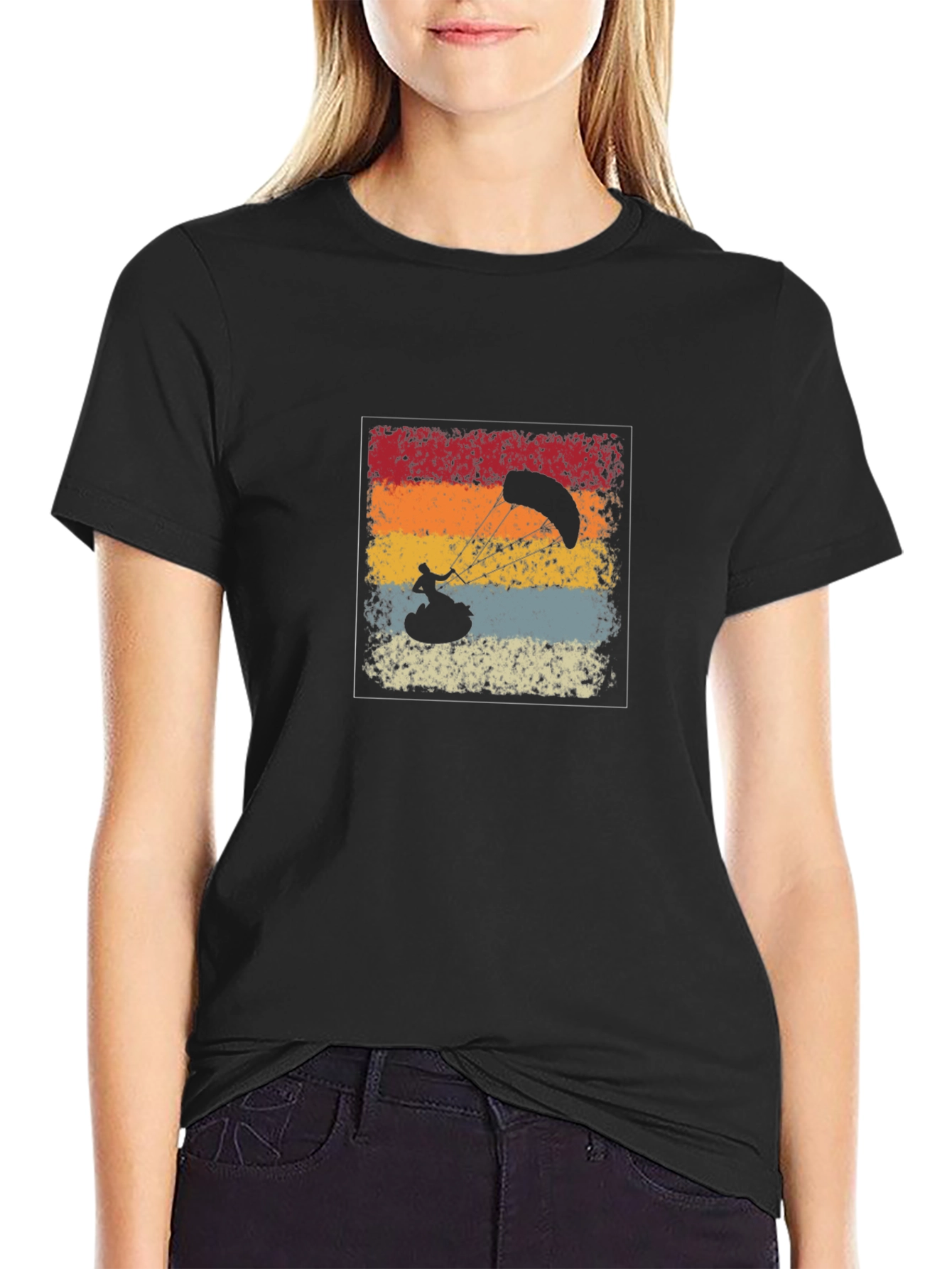 Black Retro Kite Surfing T-Shirt: Vintage Style Tee view 2
