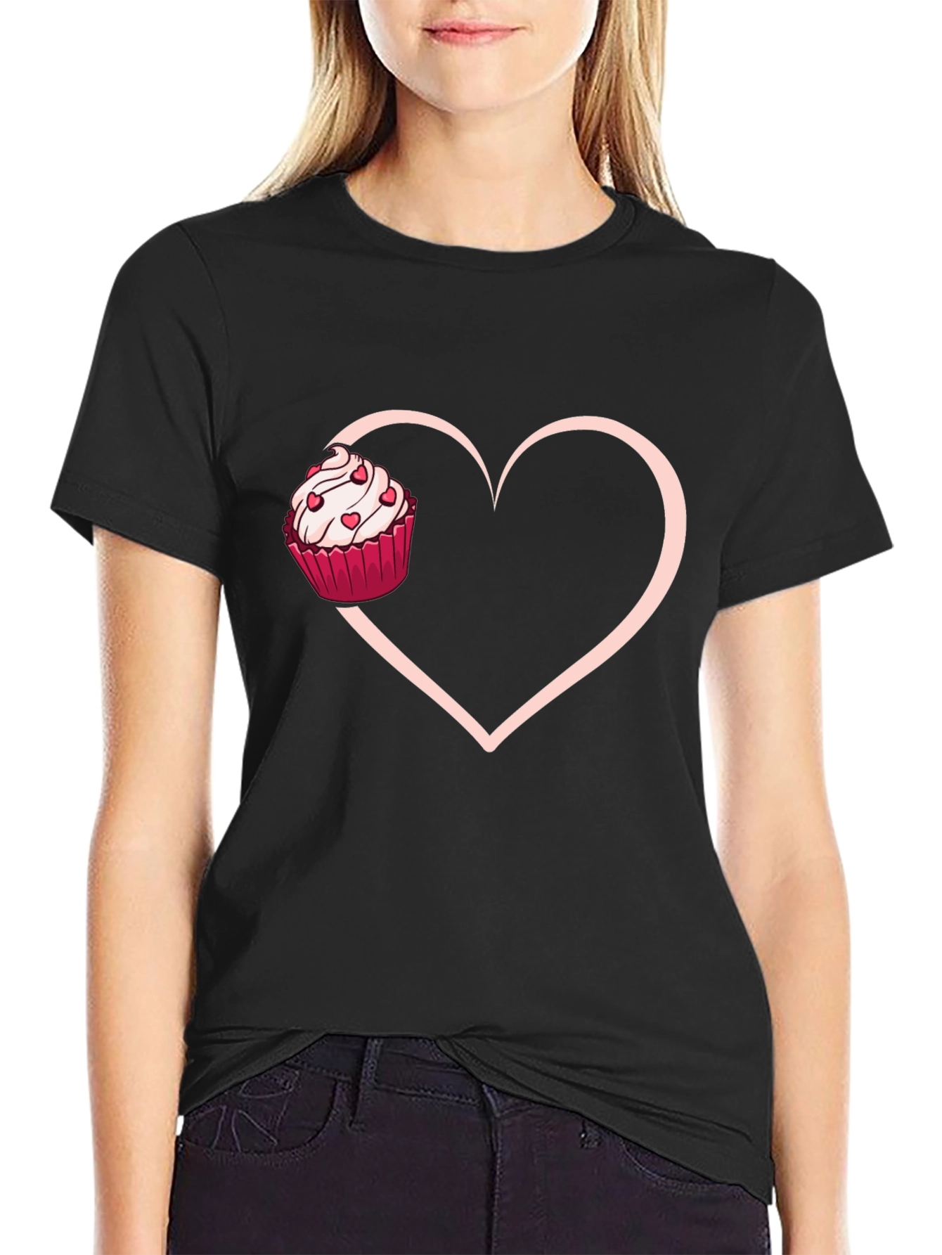 Black Cupcake Heart Graphic Tee - Sweet Love T-Shirt view 2