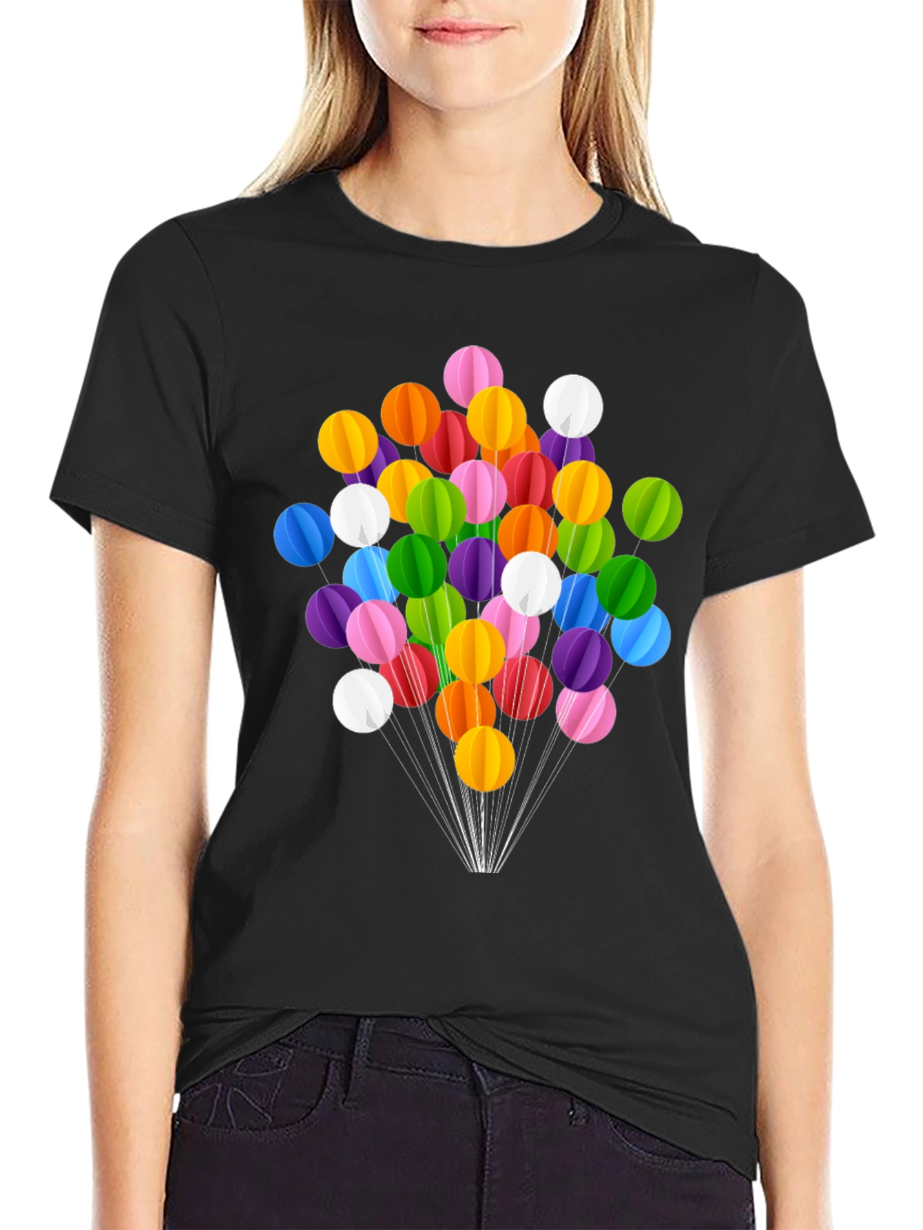 Black Colorful Balloon Graphic Tee - Black Cotton Blend Shirt view 2