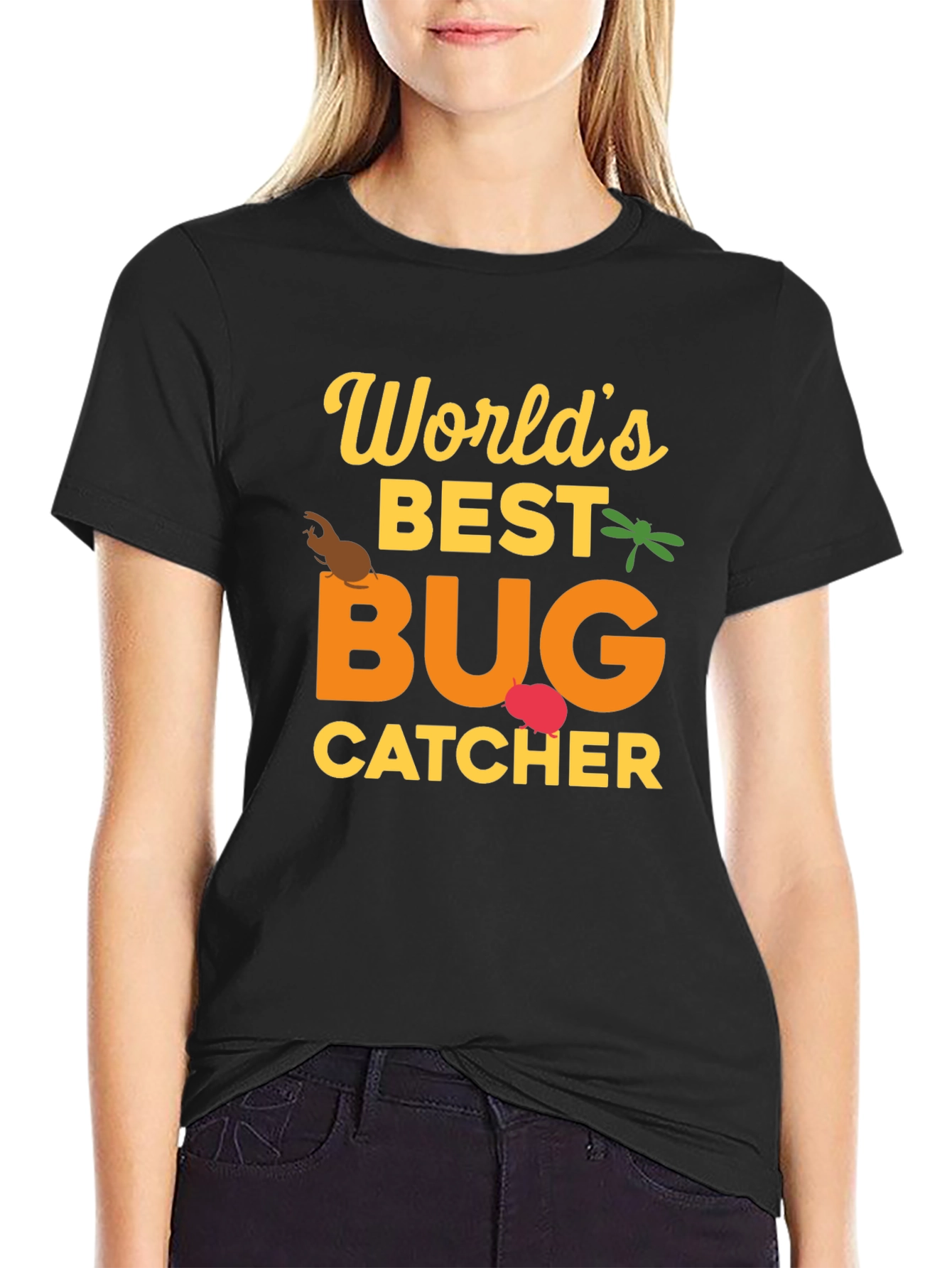Black World's Best Bug Catcher Graphic T-Shirt view 2
