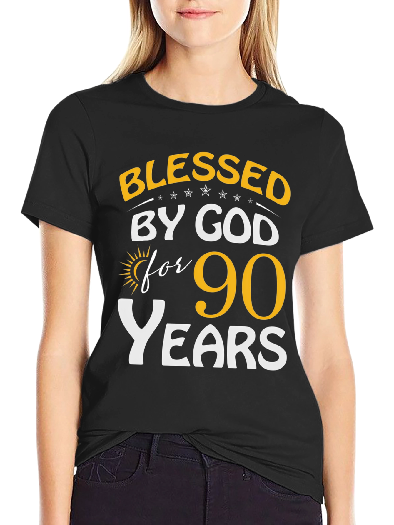 Black Blessed by God 90 Years T-Shirt view 2