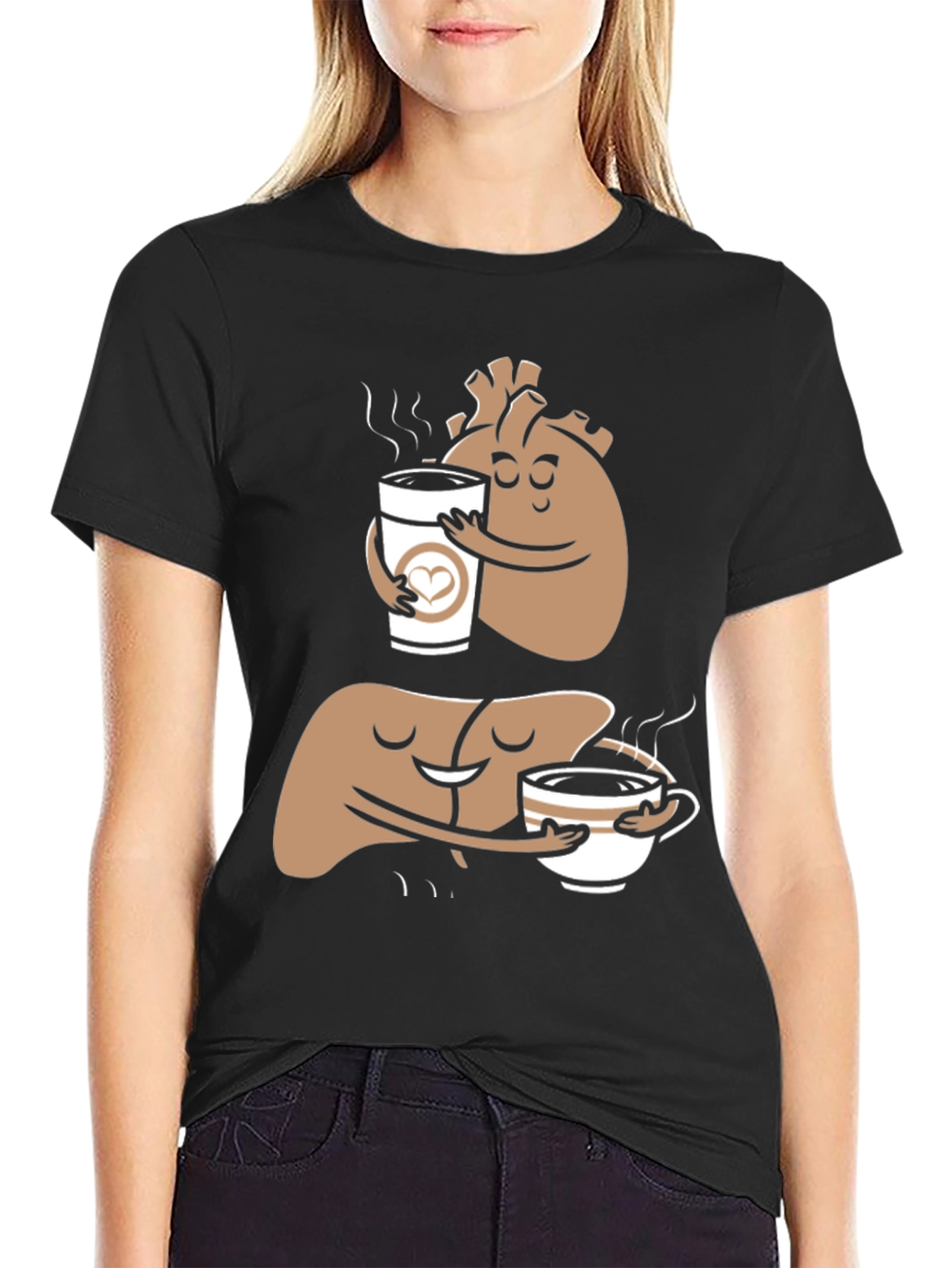 Black Anatomical Heart & Liver Coffee T-Shirt view 2