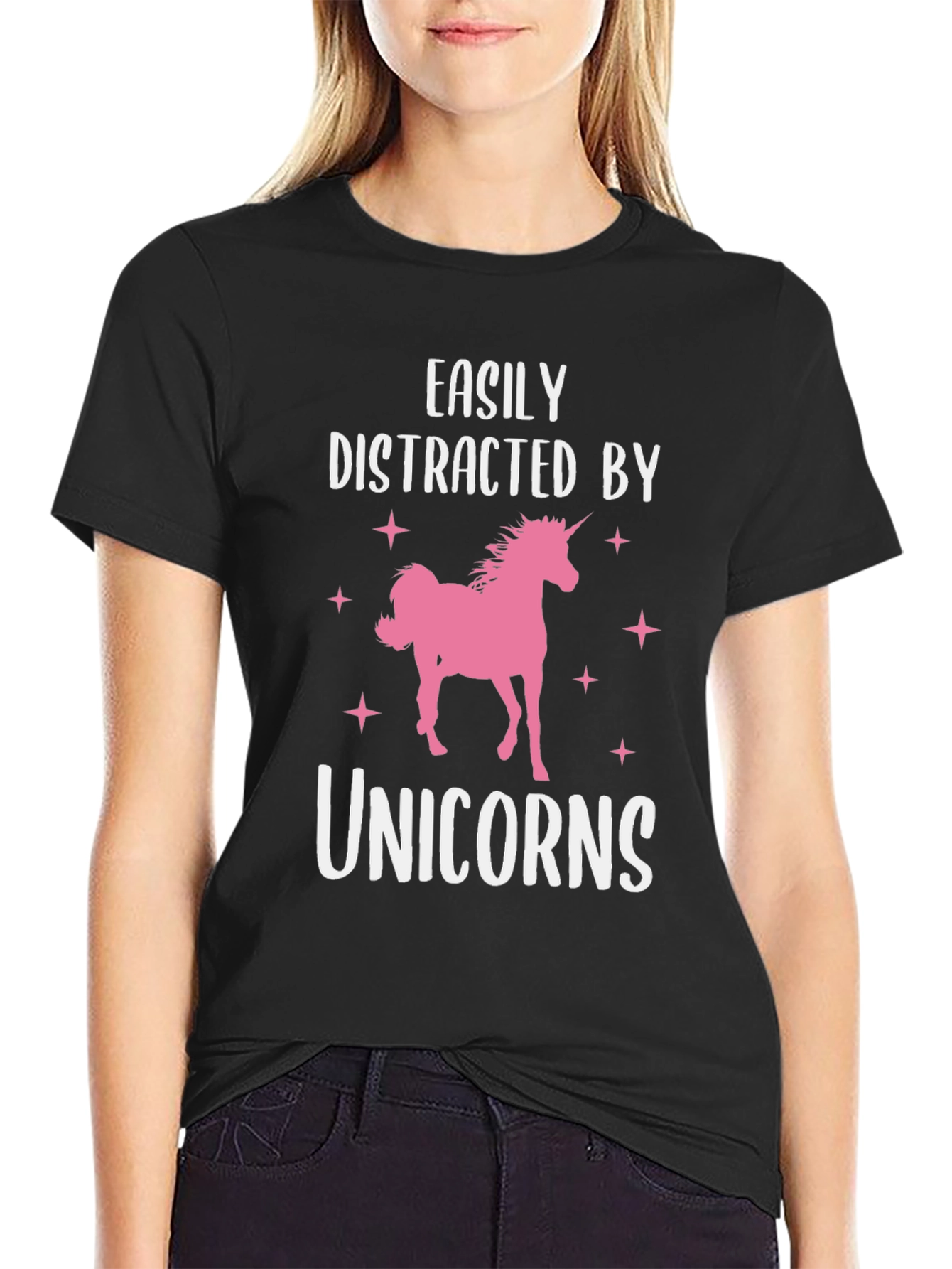 Black Easily Distracted by Unicorns Graphic Tee view 2