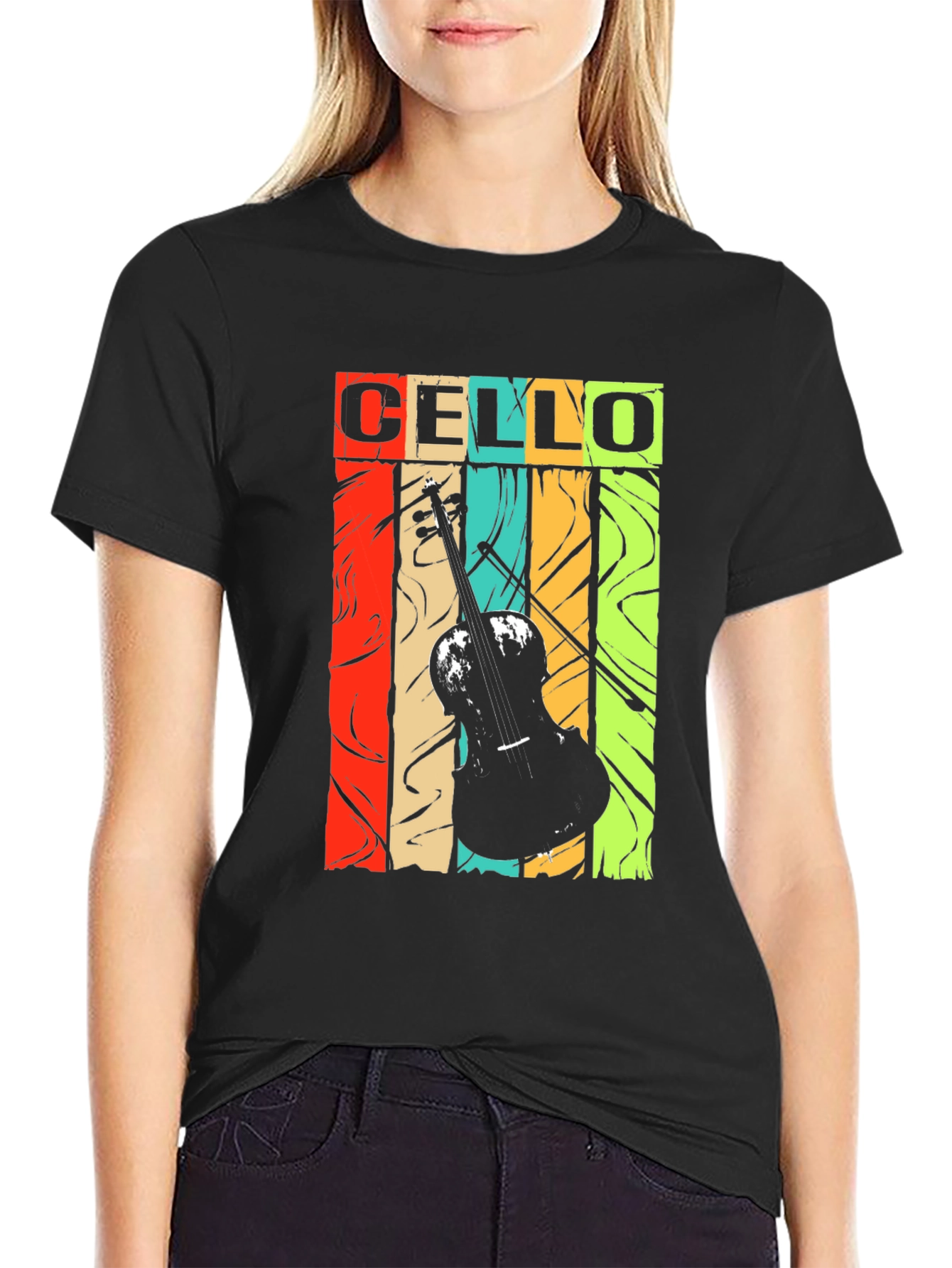 Black Cello Music T-Shirt - Retro Vintage Style Design view 2