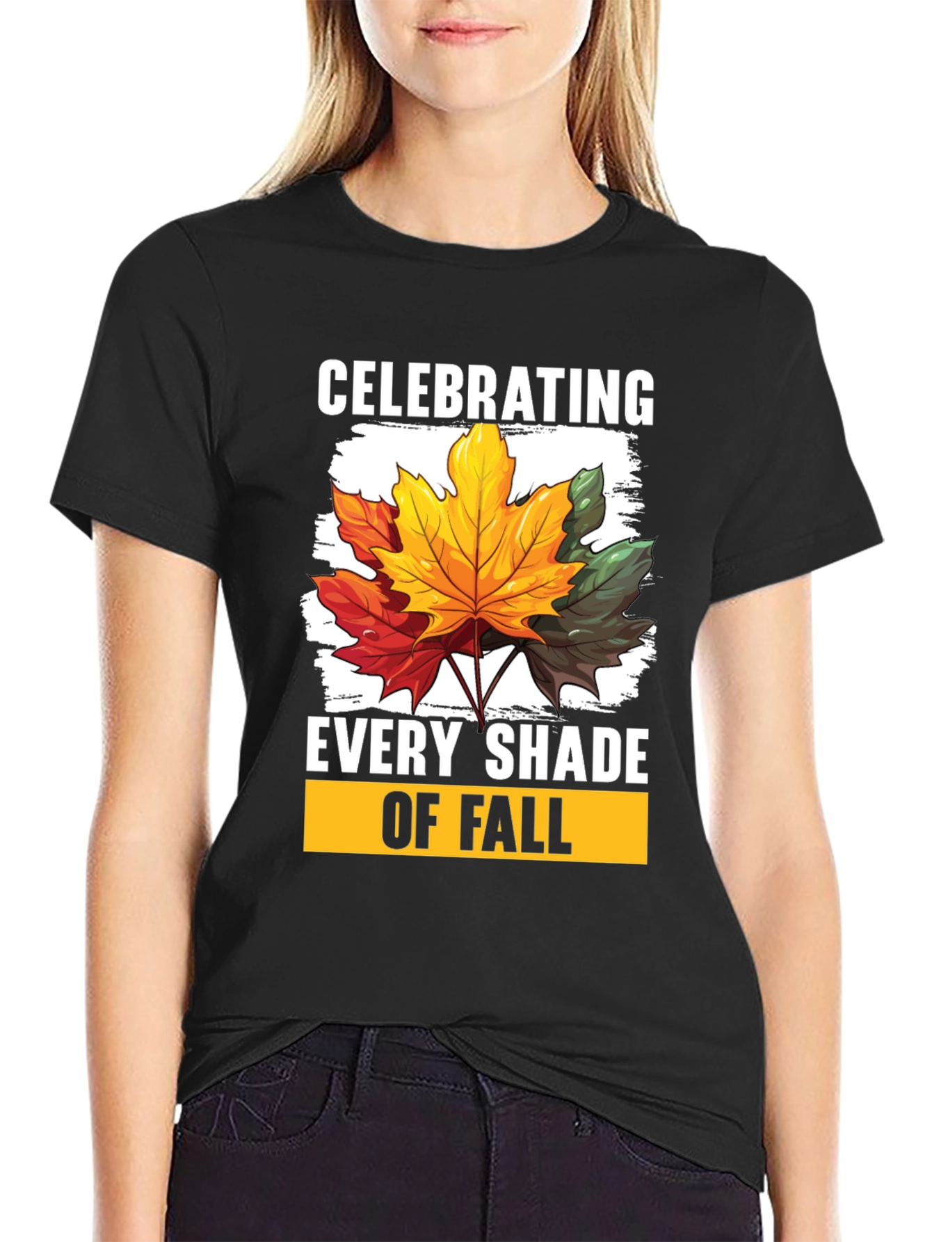 Black Fall Leaves T-Shirt - Celebrating Every Shade of Fall view 2