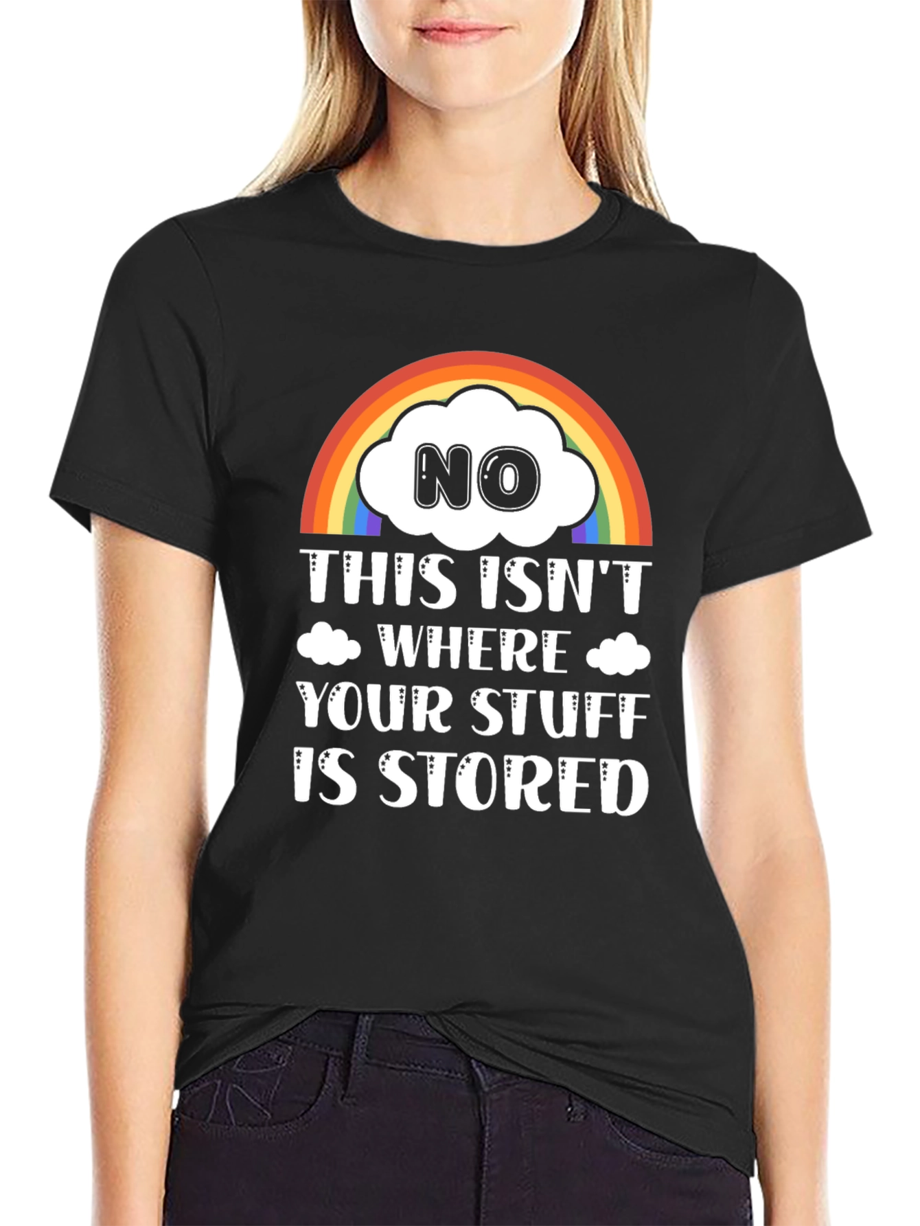 Black Funny Rainbow Cloud T-Shirt: Not Your Storage! view 2