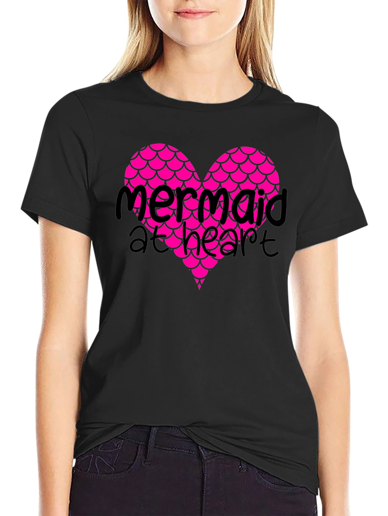 Black Mermaid at Heart Black Graphic T-Shirt view 2