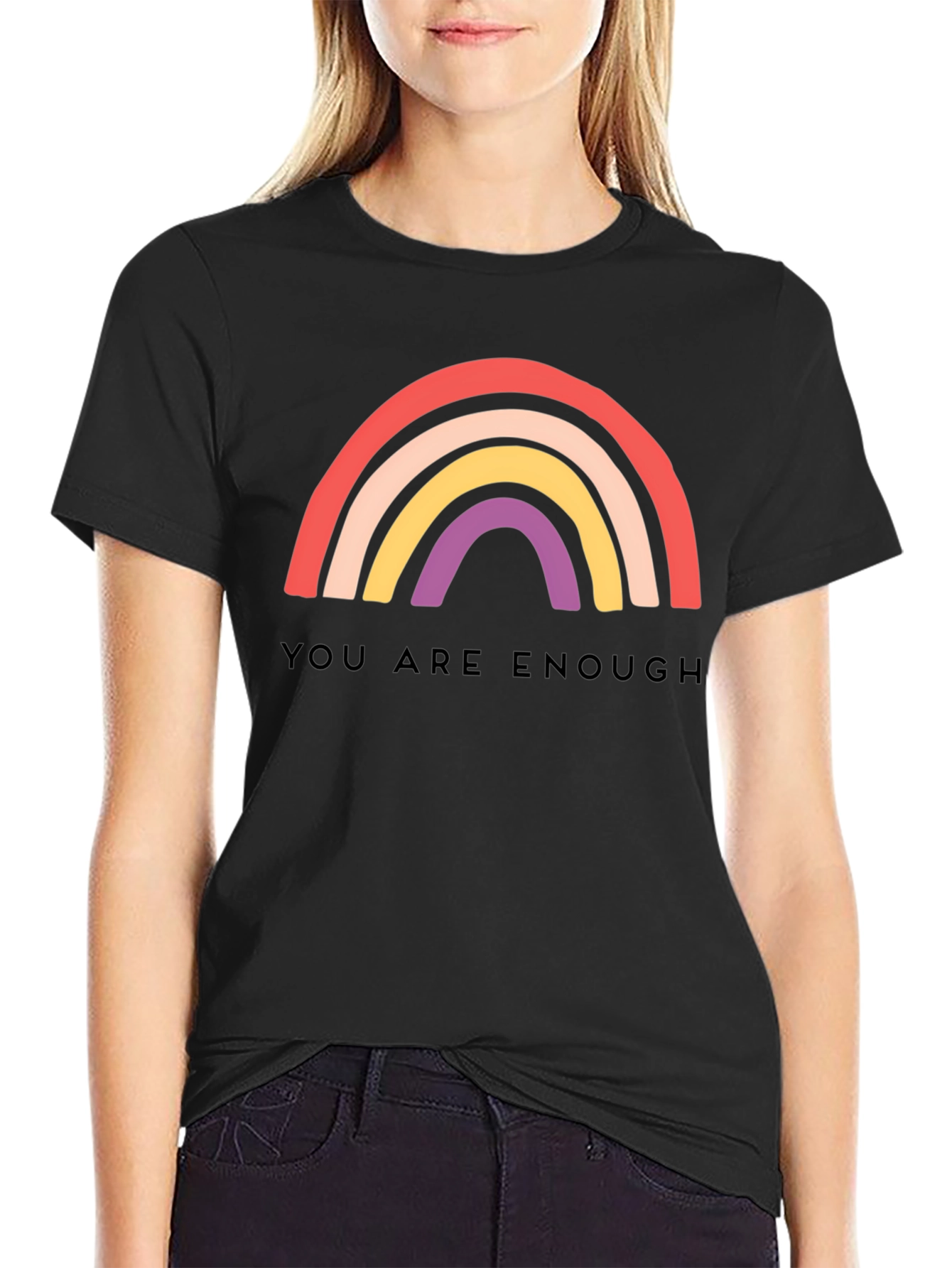 Black You Are Enough Rainbow Graphic Tee view 2
