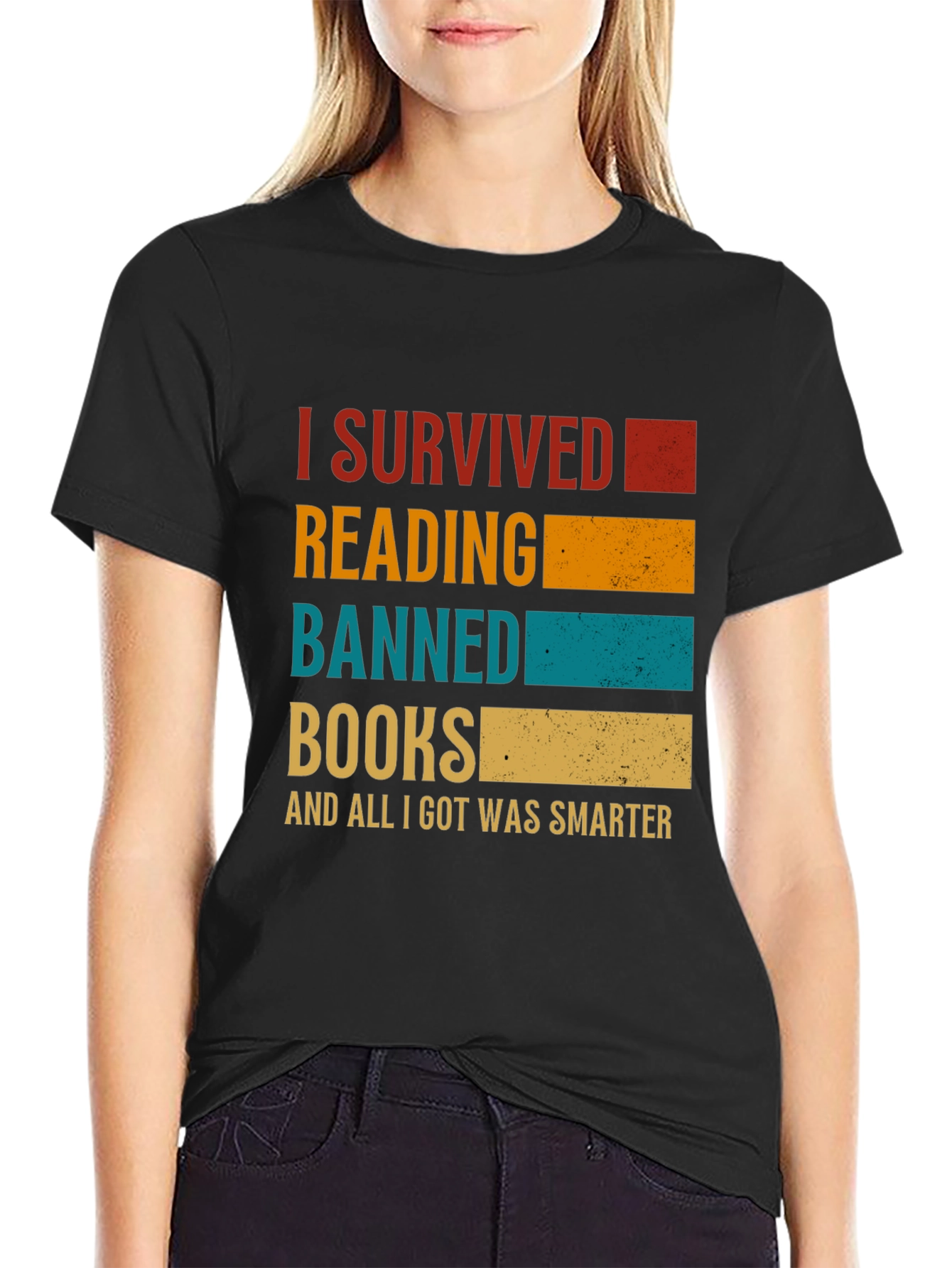 Black I Survived Reading Banned Books T-Shirt view 2